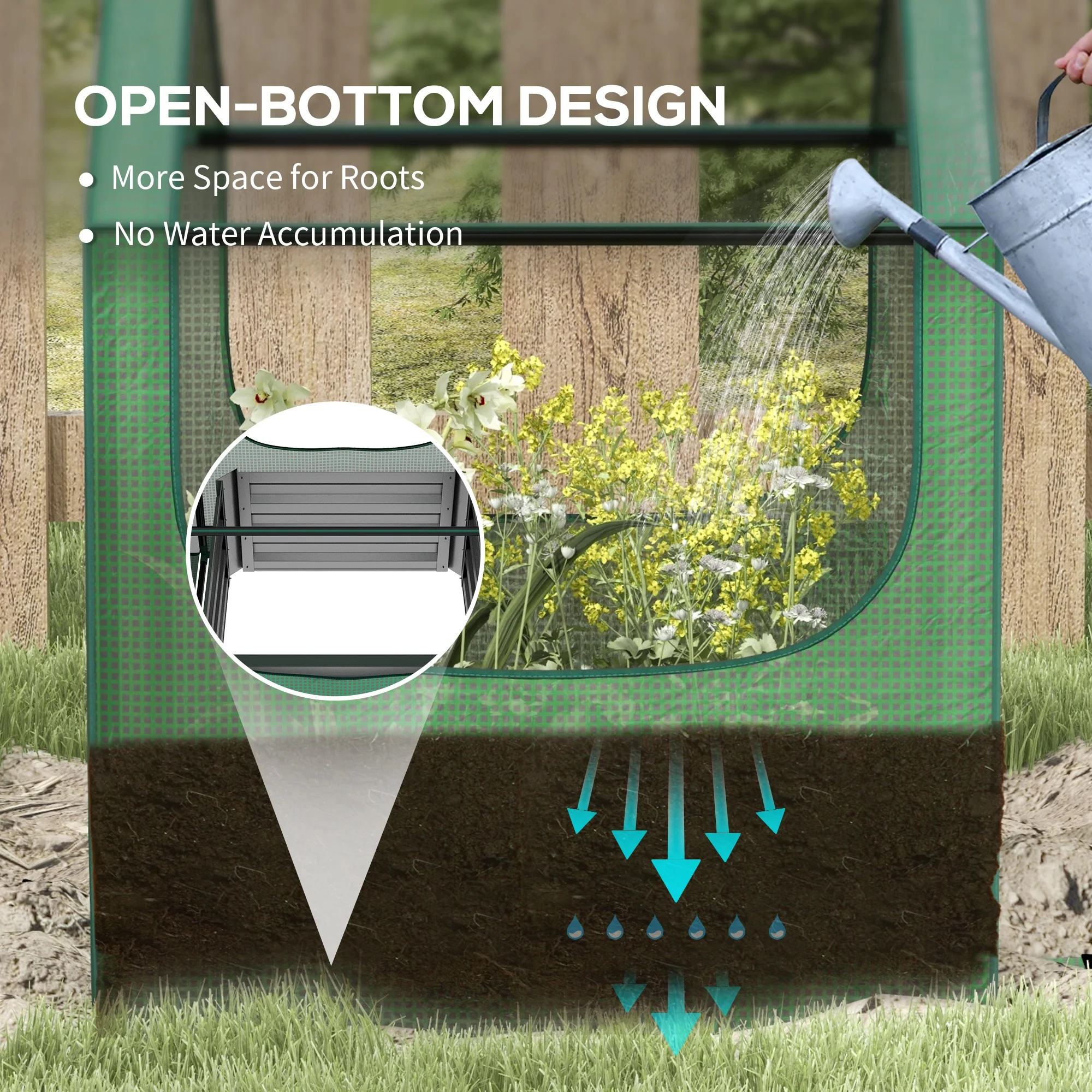Outsunny Raised Garden Bed Planter Box with Greenhouse, Green and Silver - Image 6