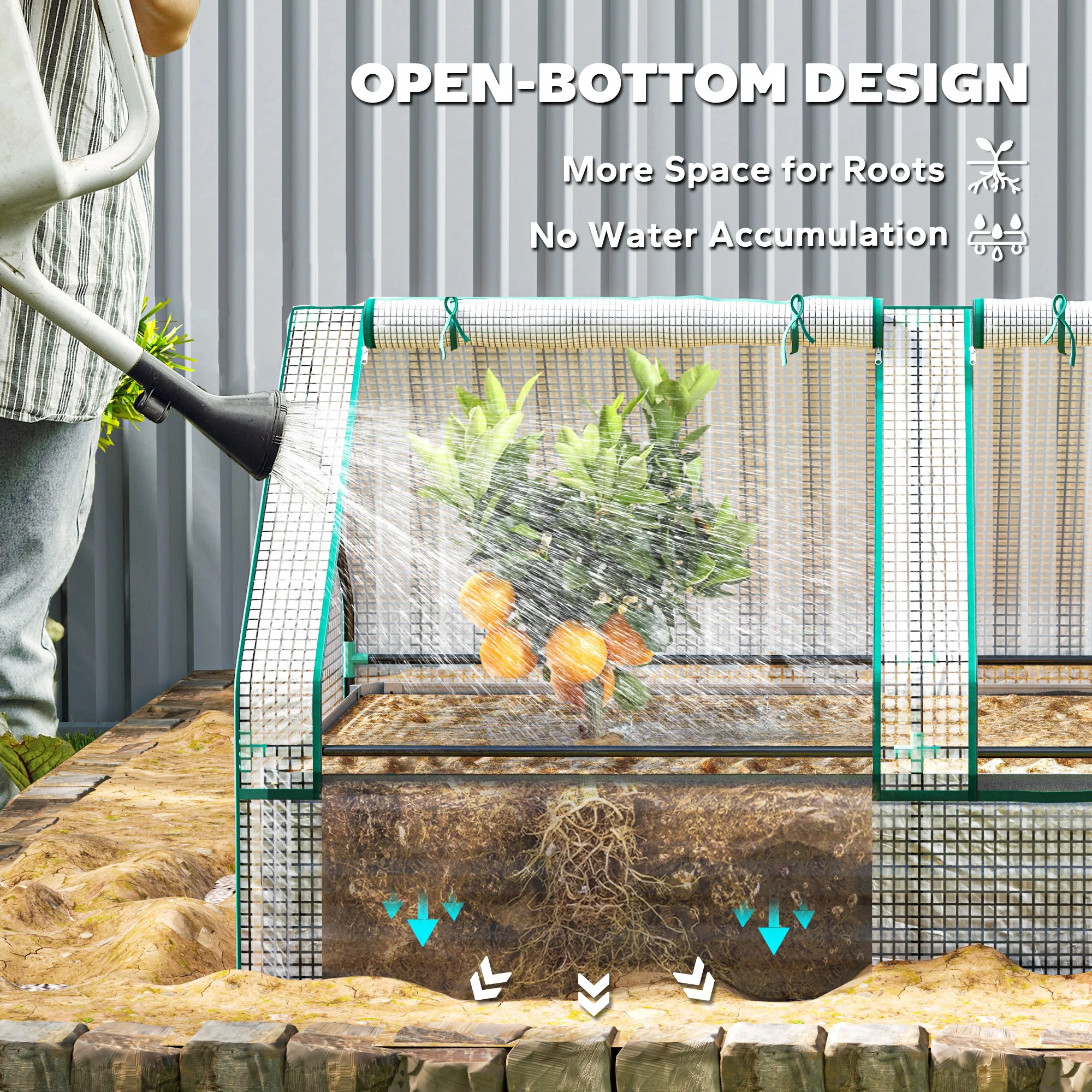 Outsunny Raised Garden Bed Planter Box with Greenhouse, White and Dark Grey - Image 6