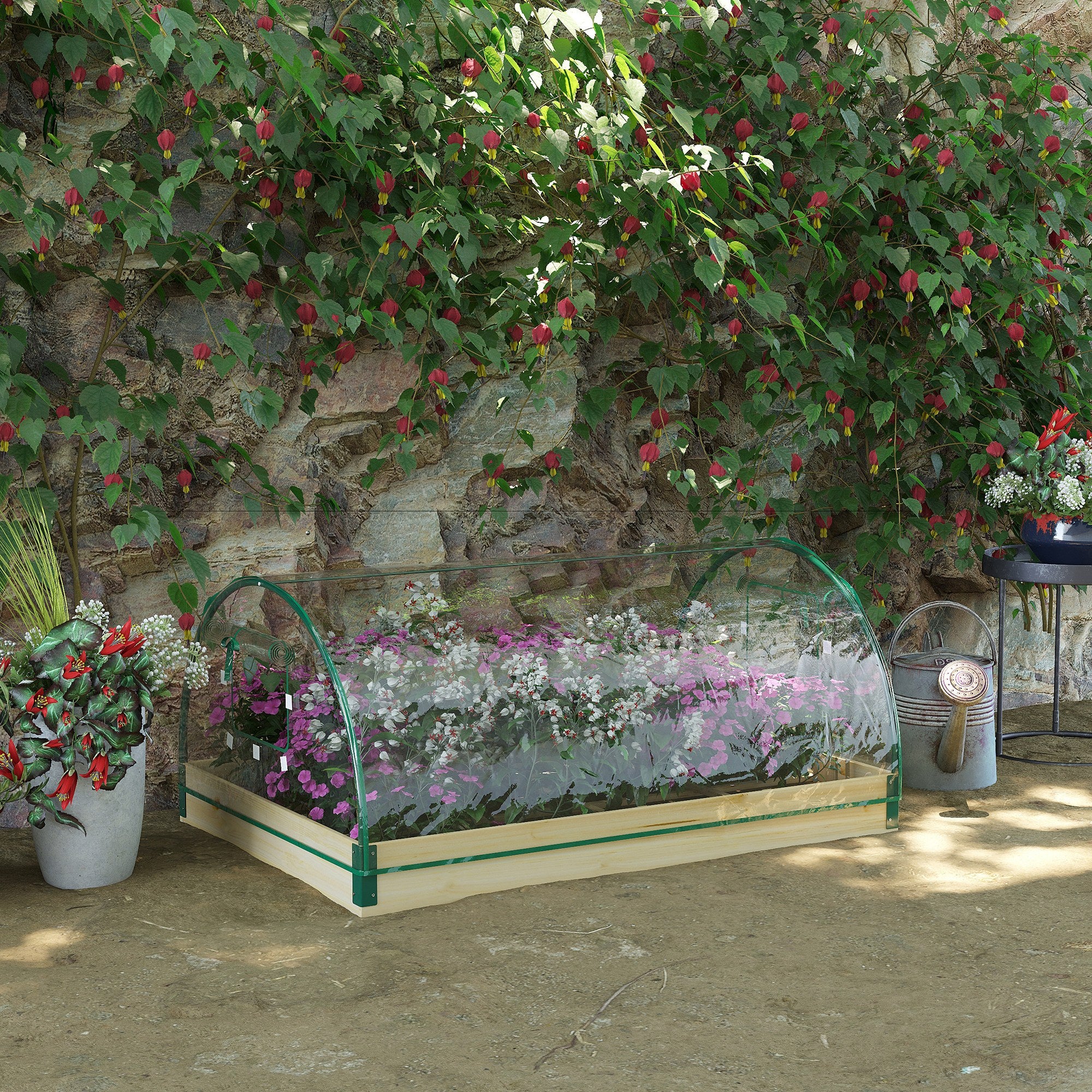 Outsunny Raised Garden Bed with Greenhouse Roll Up Windows 115 x 80 x 54 cm - Image 2