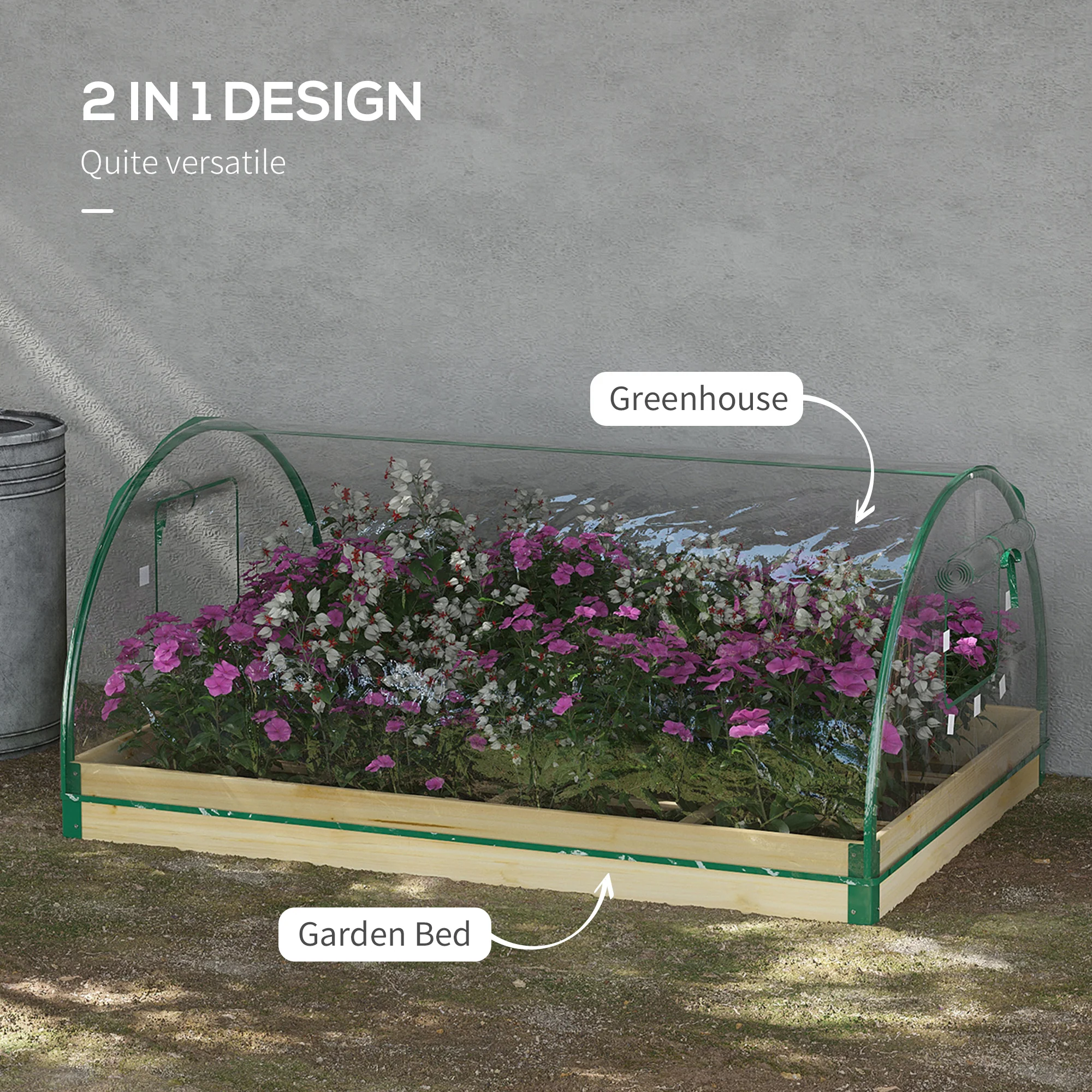 Outsunny Raised Garden Bed with Greenhouse Roll Up Windows 115 x 80 x 54 cm - Image 3