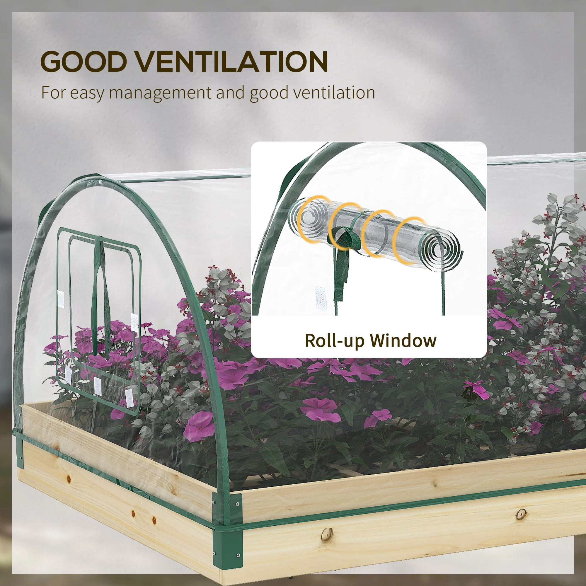 Outsunny Raised Garden Bed with Greenhouse Roll Up Windows 115 x 80 x 54 cm - Image 4