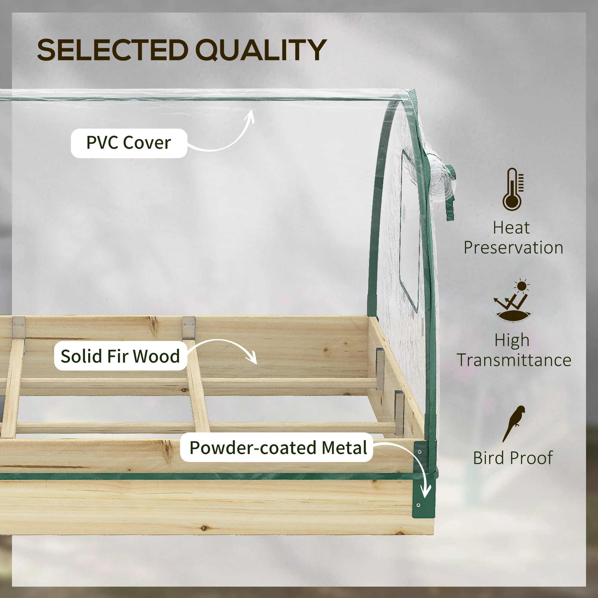 Outsunny Raised Garden Bed with Greenhouse Roll Up Windows 115 x 80 x 54 cm - Image 7