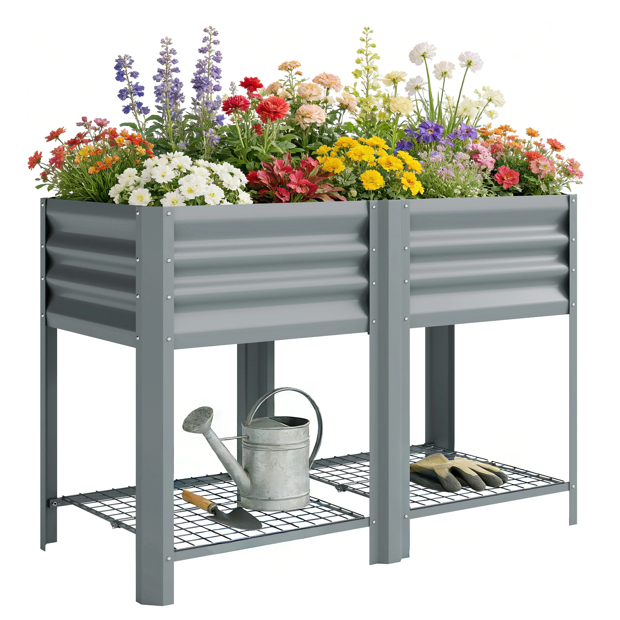 Outsunny Raised Garden Bed with Storage Shelf 120x55cm Grey
