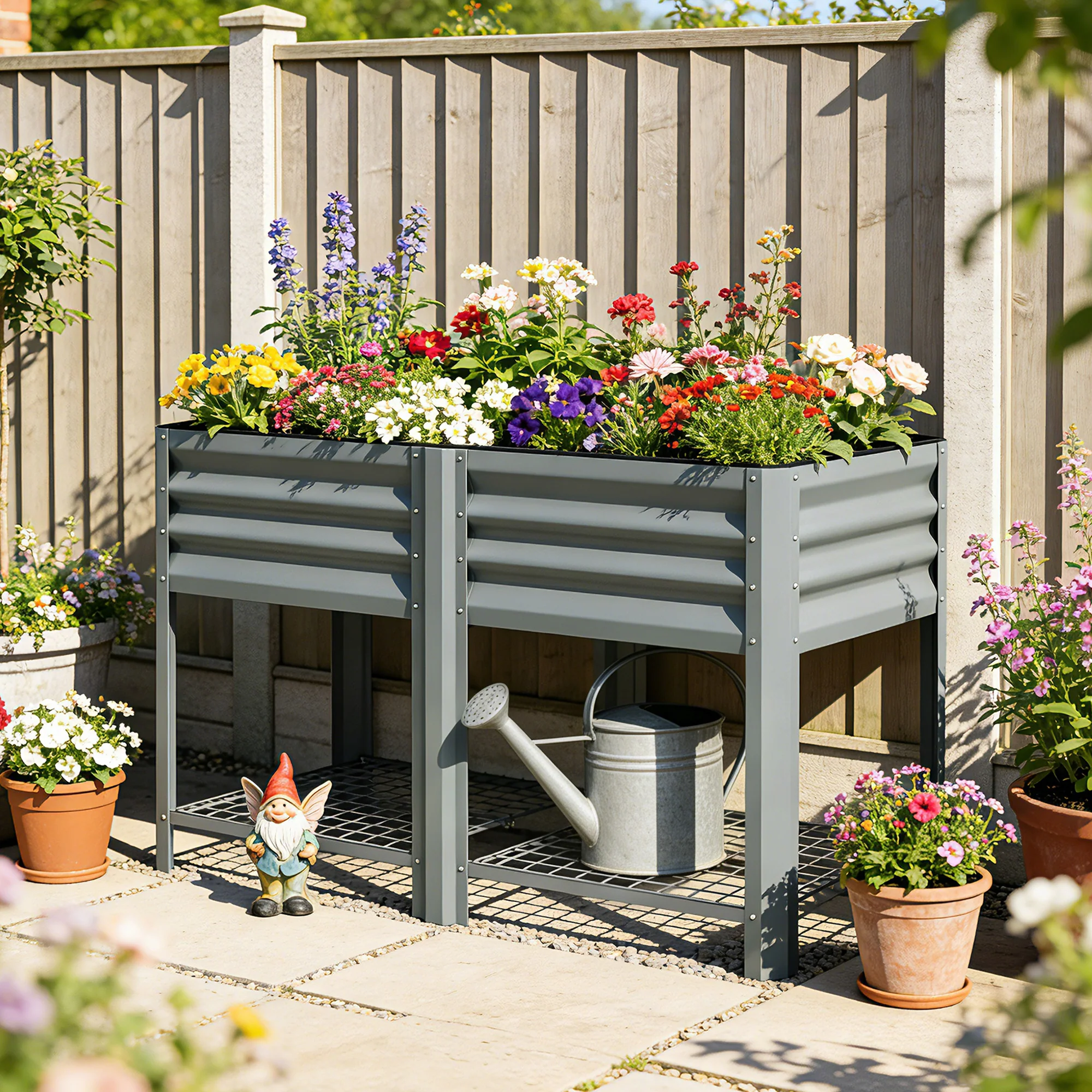 Outsunny Raised Garden Bed with Storage Shelf 120x55cm Grey - Image 2