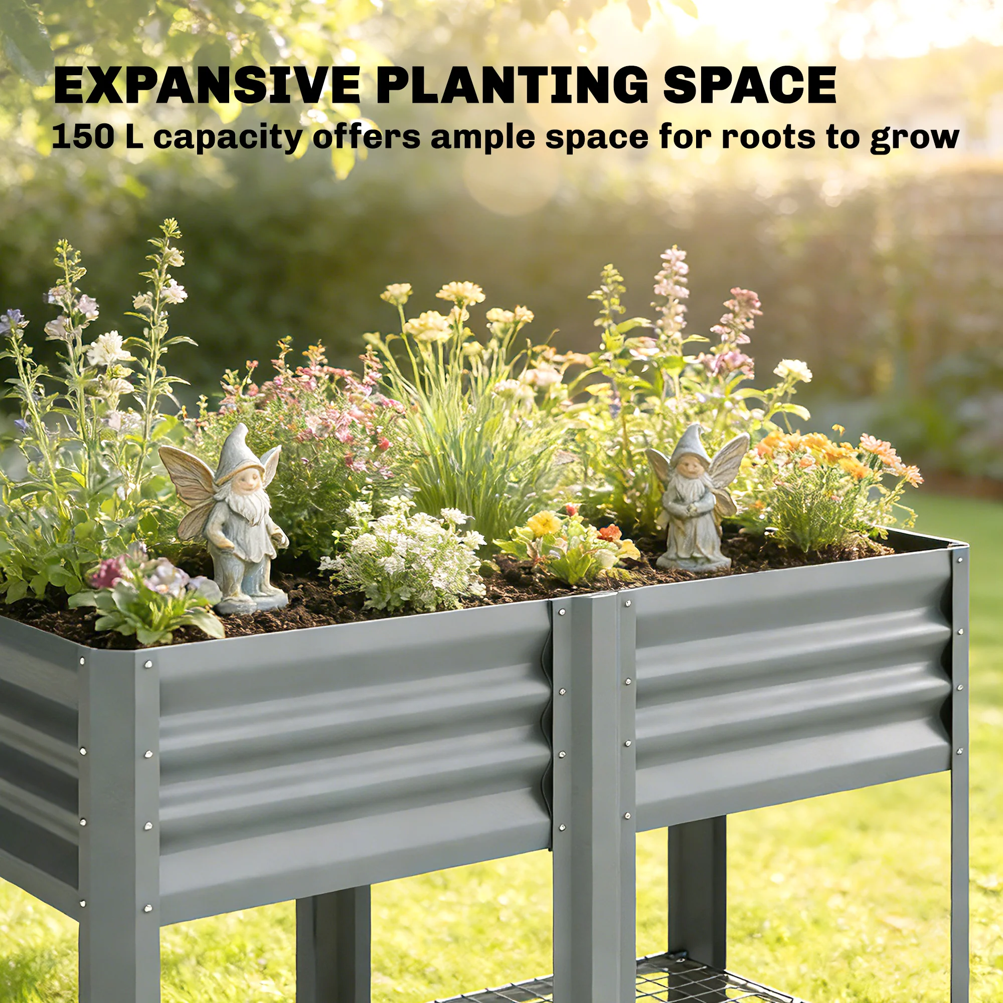 Outsunny Raised Garden Bed with Storage Shelf 120x55cm Grey - Image 3