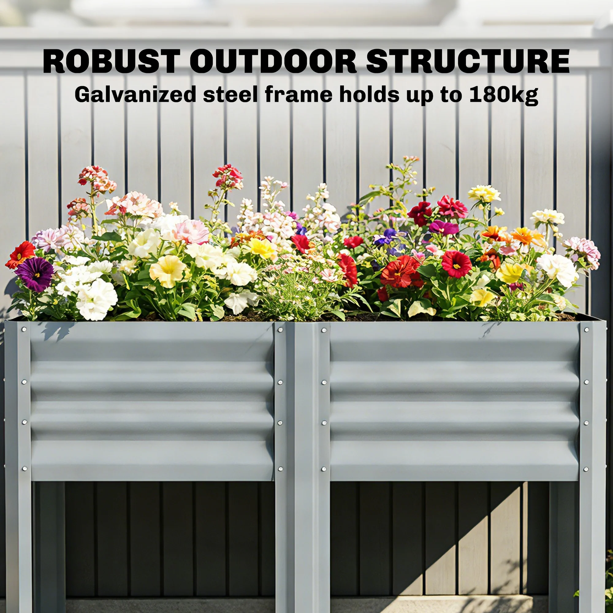 Outsunny Raised Garden Bed with Storage Shelf 120x55cm Grey - Image 4