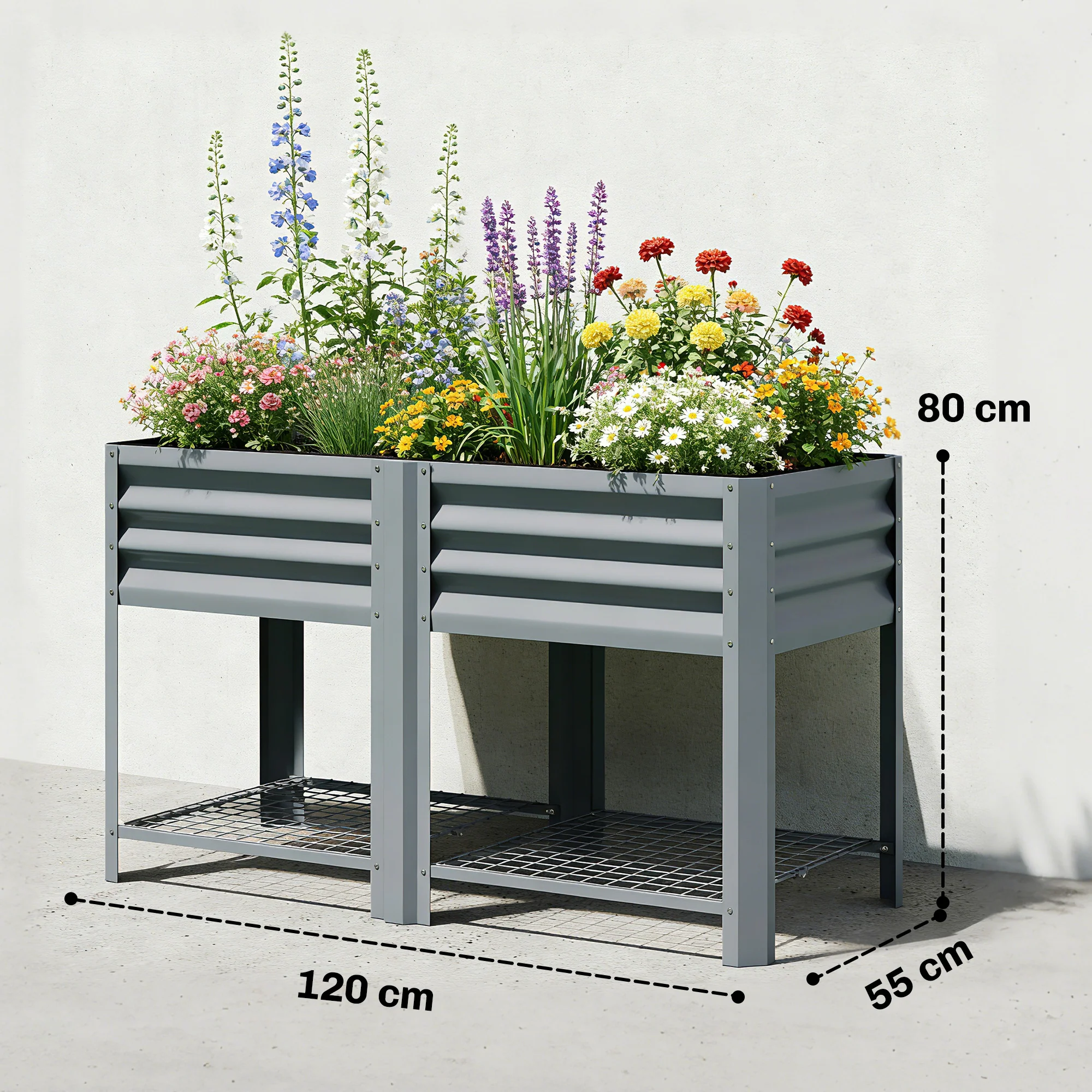 Outsunny Raised Garden Bed with Storage Shelf 120x55cm Grey - Image 5