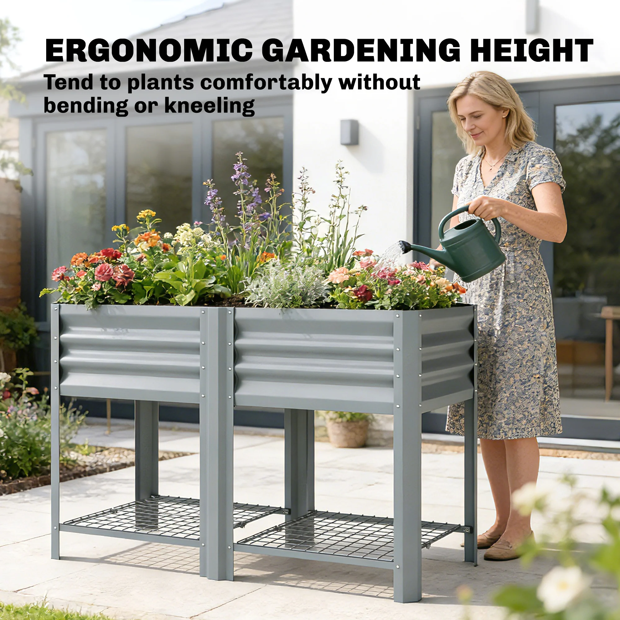 Outsunny Raised Garden Bed with Storage Shelf 120x55cm Grey - Image 6