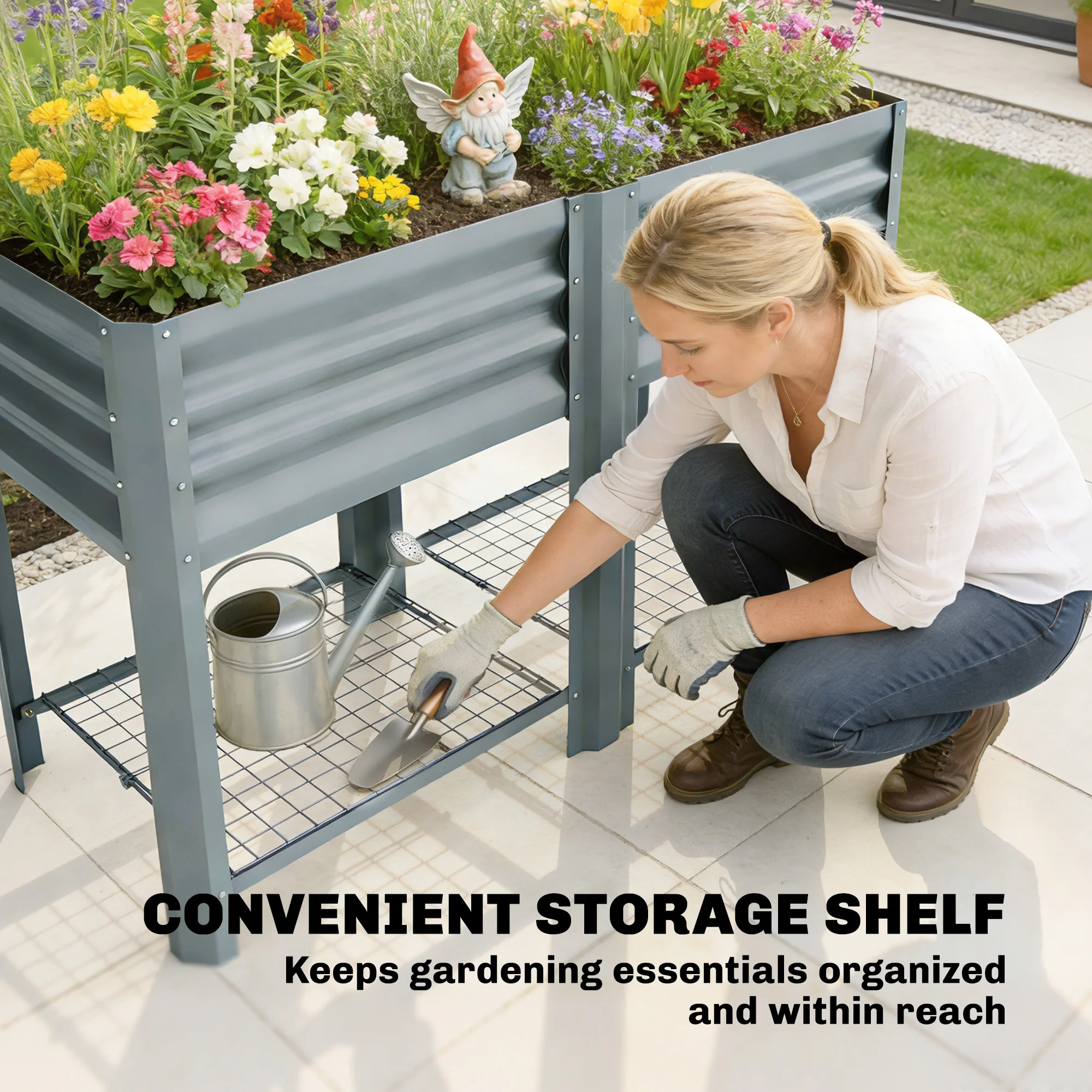 Outsunny Raised Garden Bed with Storage Shelf 120x55cm Grey - Image 7