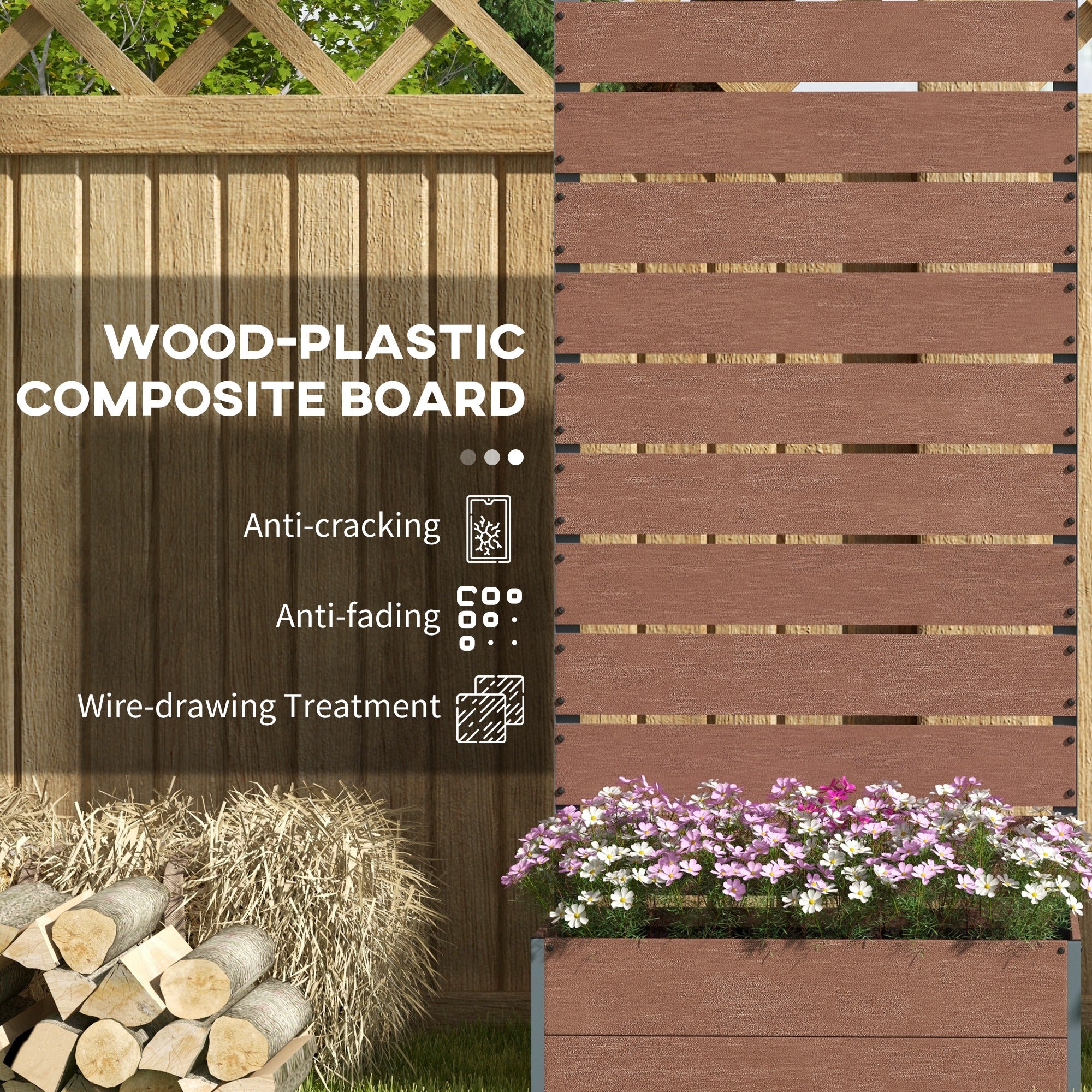 Outsunny Raised Garden Bed With Trellis And Drainage Hole, Planter Box - Brown/Grey - Image 4