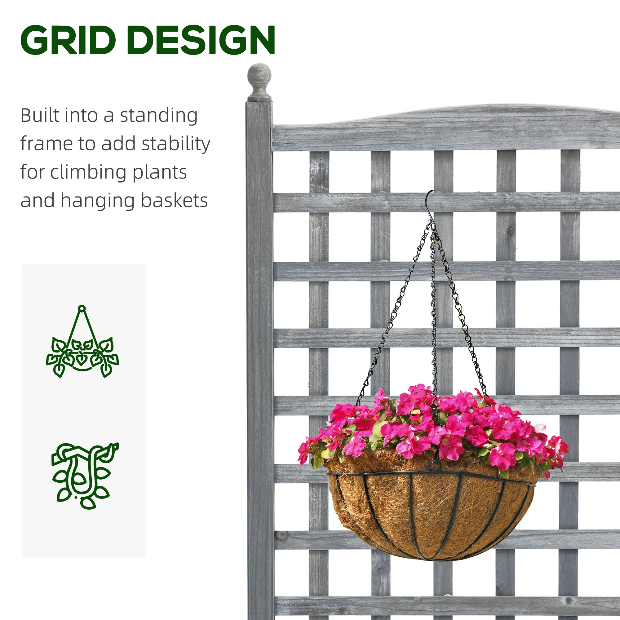 Outsunny Raised Garden Bed with Trellis Garden Planters Indoor Grey - Image 3
