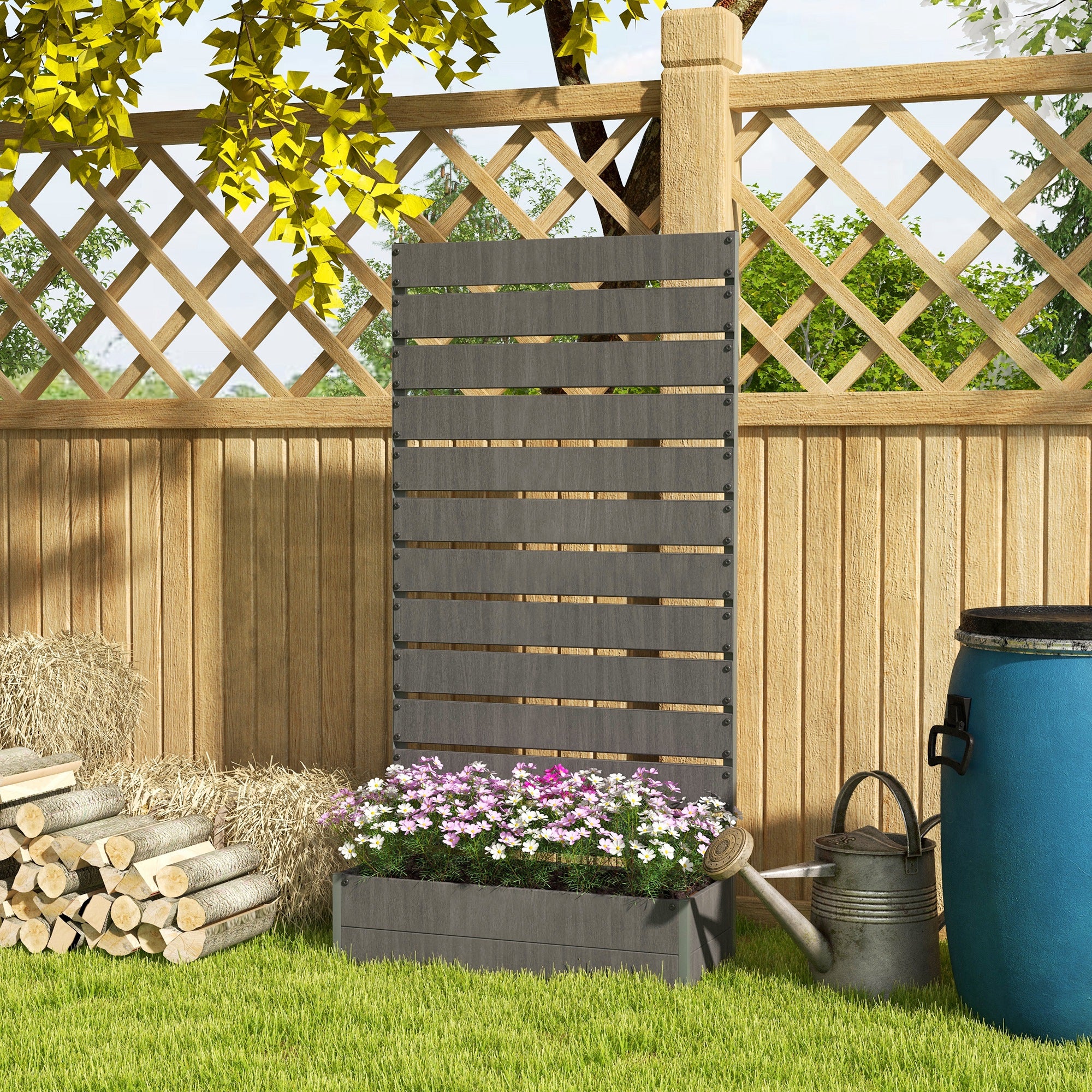 Outsunny Raised Garden Bed with Trellis Standing Patio Planter Box Light Brown - Image 10
