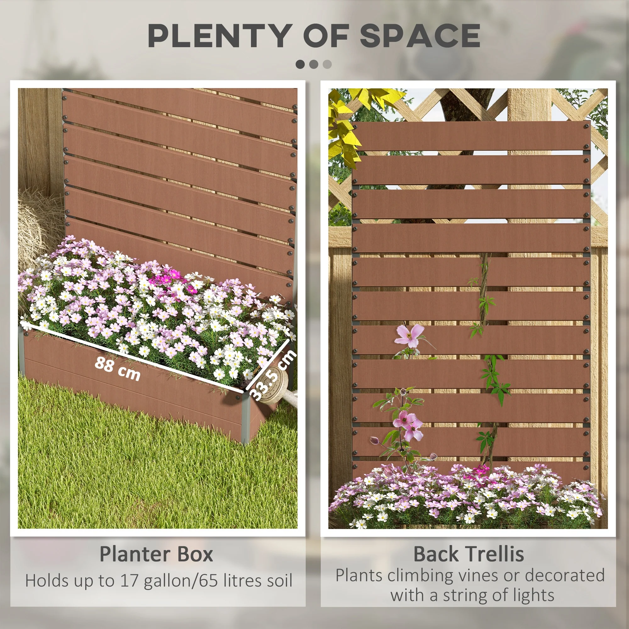 Outsunny Raised Garden Bed with Trellis Standing Patio Planter Box Light Brown - Image 3