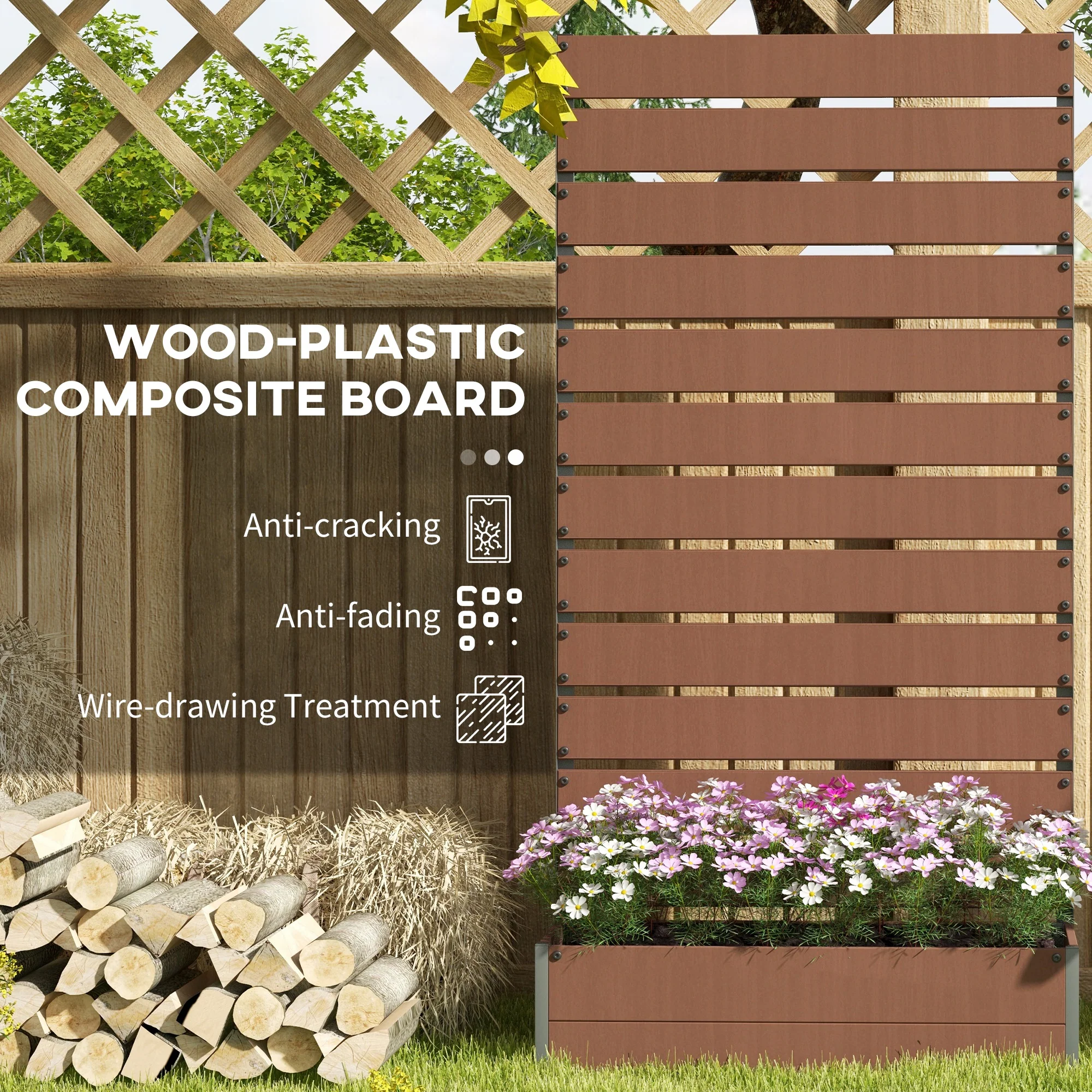 Outsunny Raised Garden Bed with Trellis Standing Patio Planter Box Light Brown - Image 4