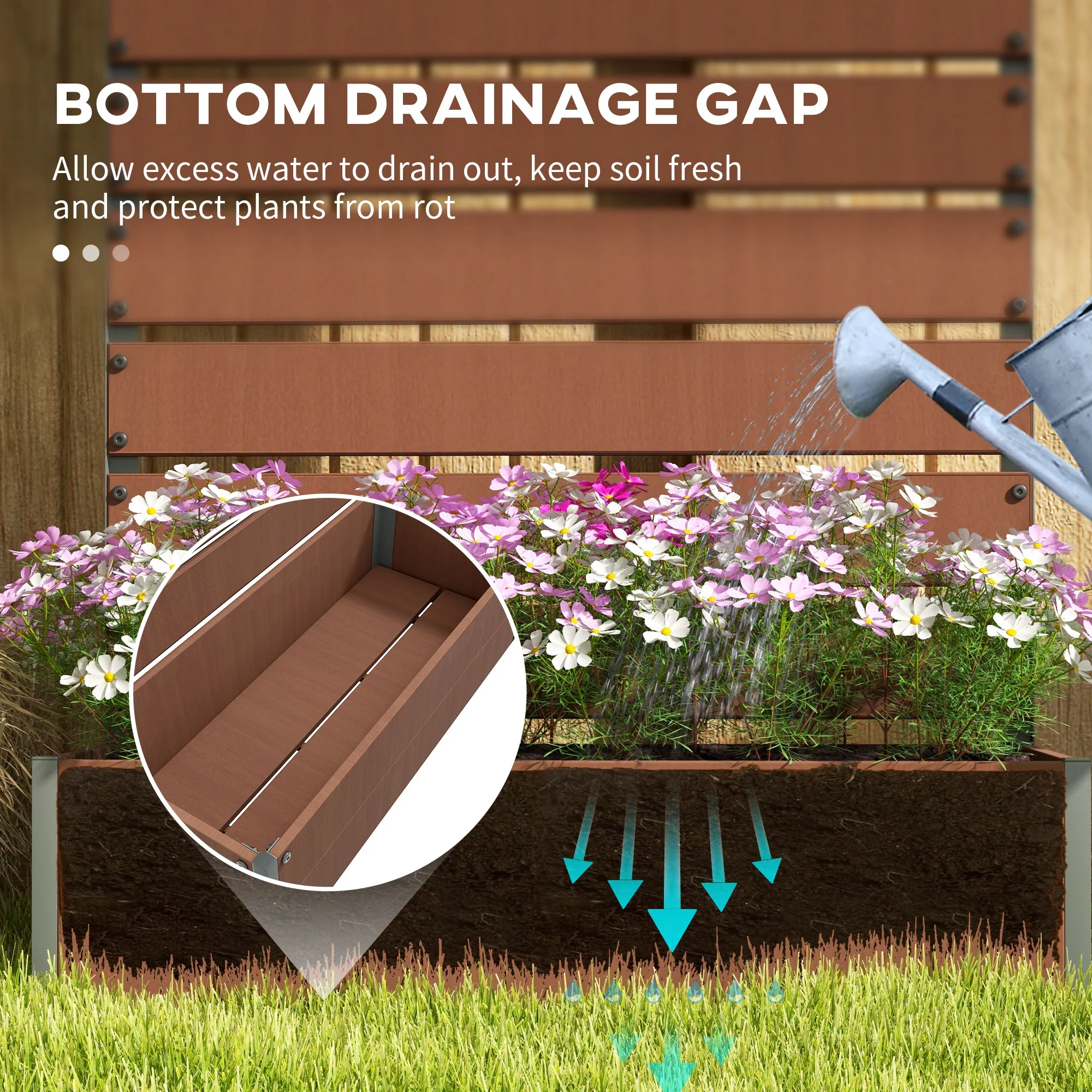 Outsunny Raised Garden Bed with Trellis Standing Patio Planter Box Light Brown - Image 6