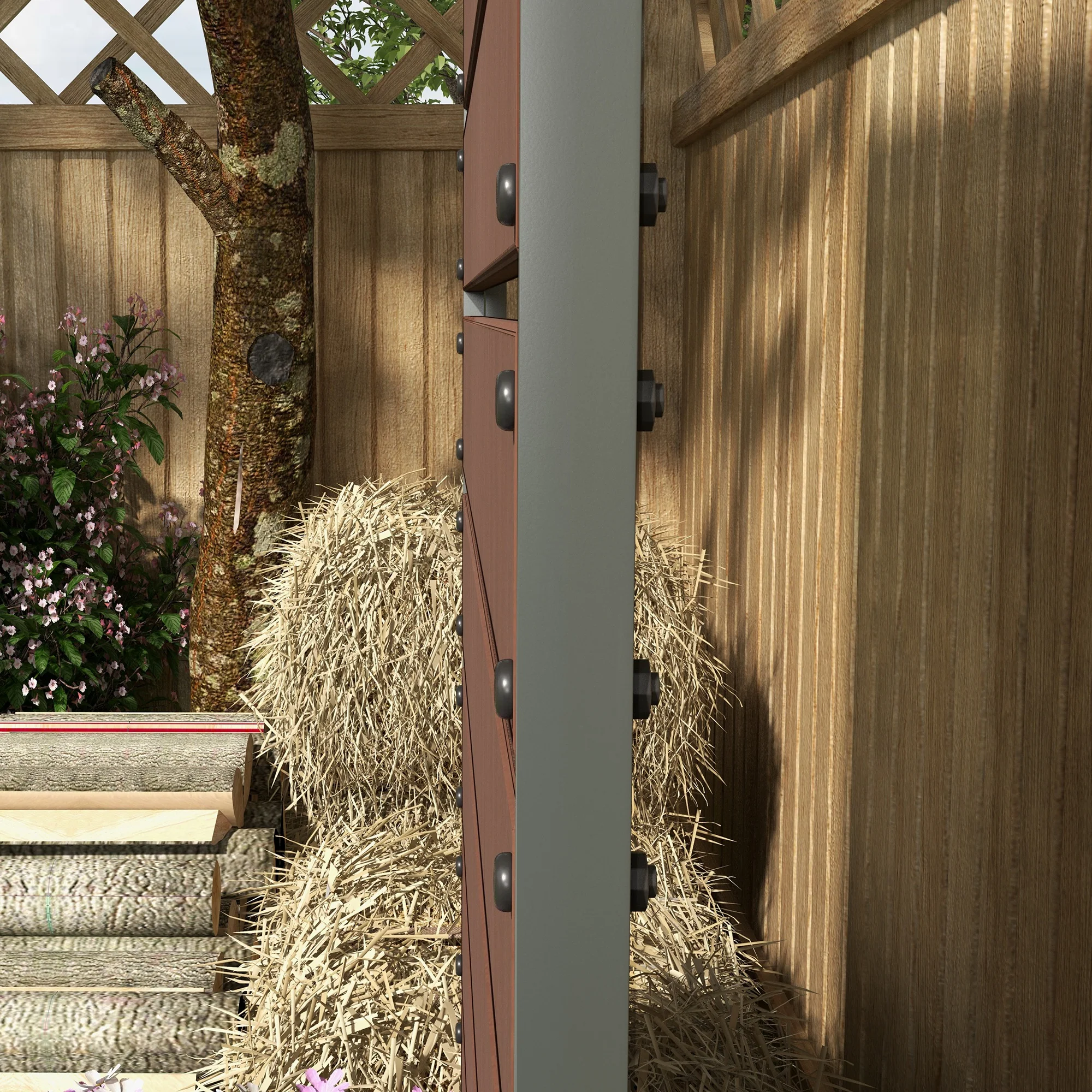 Outsunny Raised Garden Bed with Trellis Standing Patio Planter Box Light Brown - Image 7