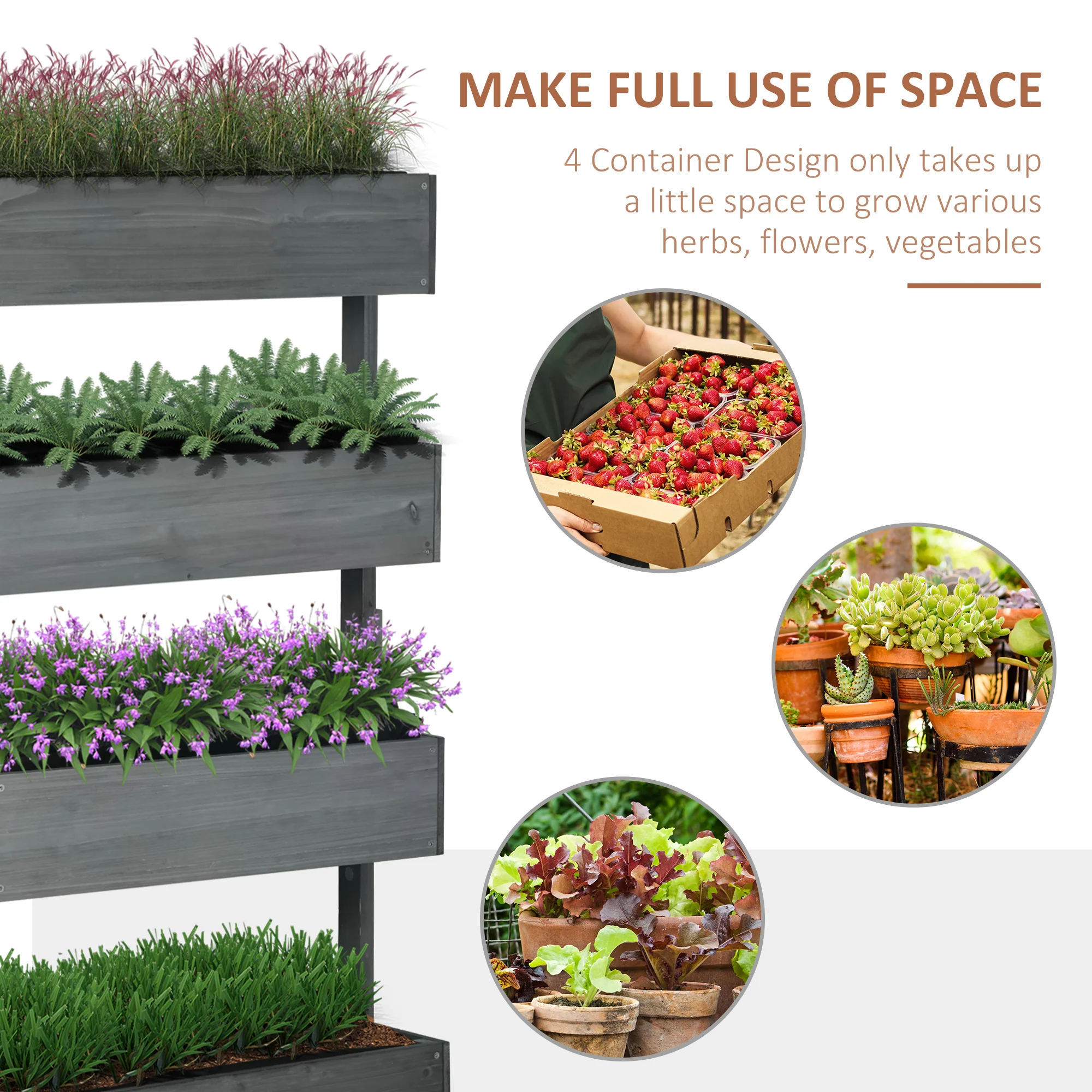 Outsunny Raised Garden Bed Wooden Plant Stand Grey - Image 3