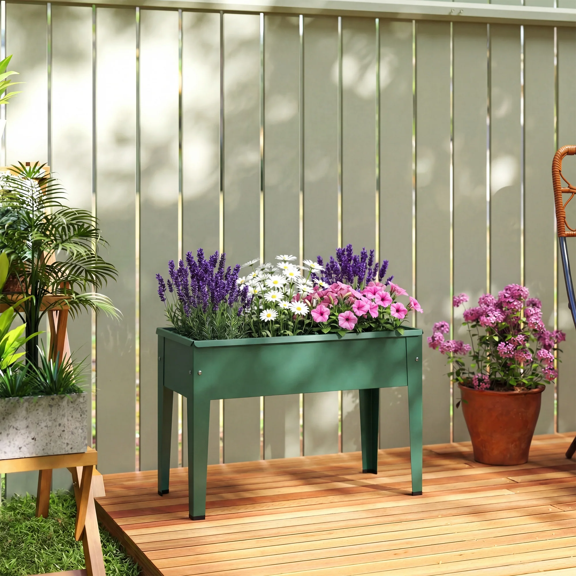 Outsunny Raised Planter, Metal Raised Garden Bed on Legs with Drainage Hole - Image 2