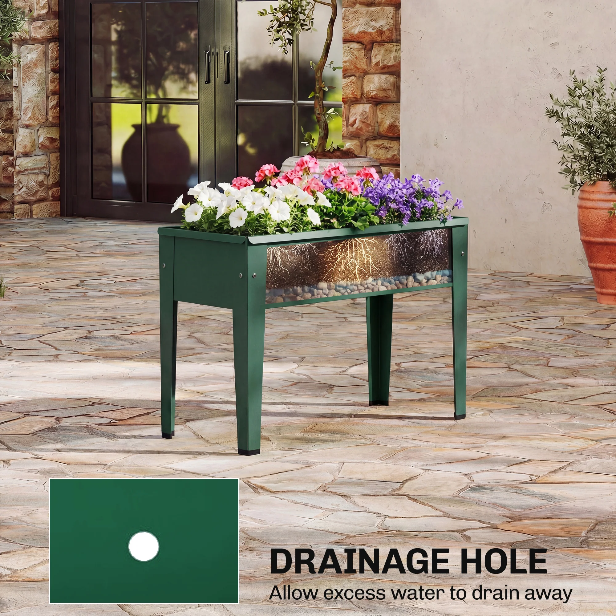 Outsunny Raised Planter, Metal Raised Garden Bed on Legs with Drainage Hole - Image 4