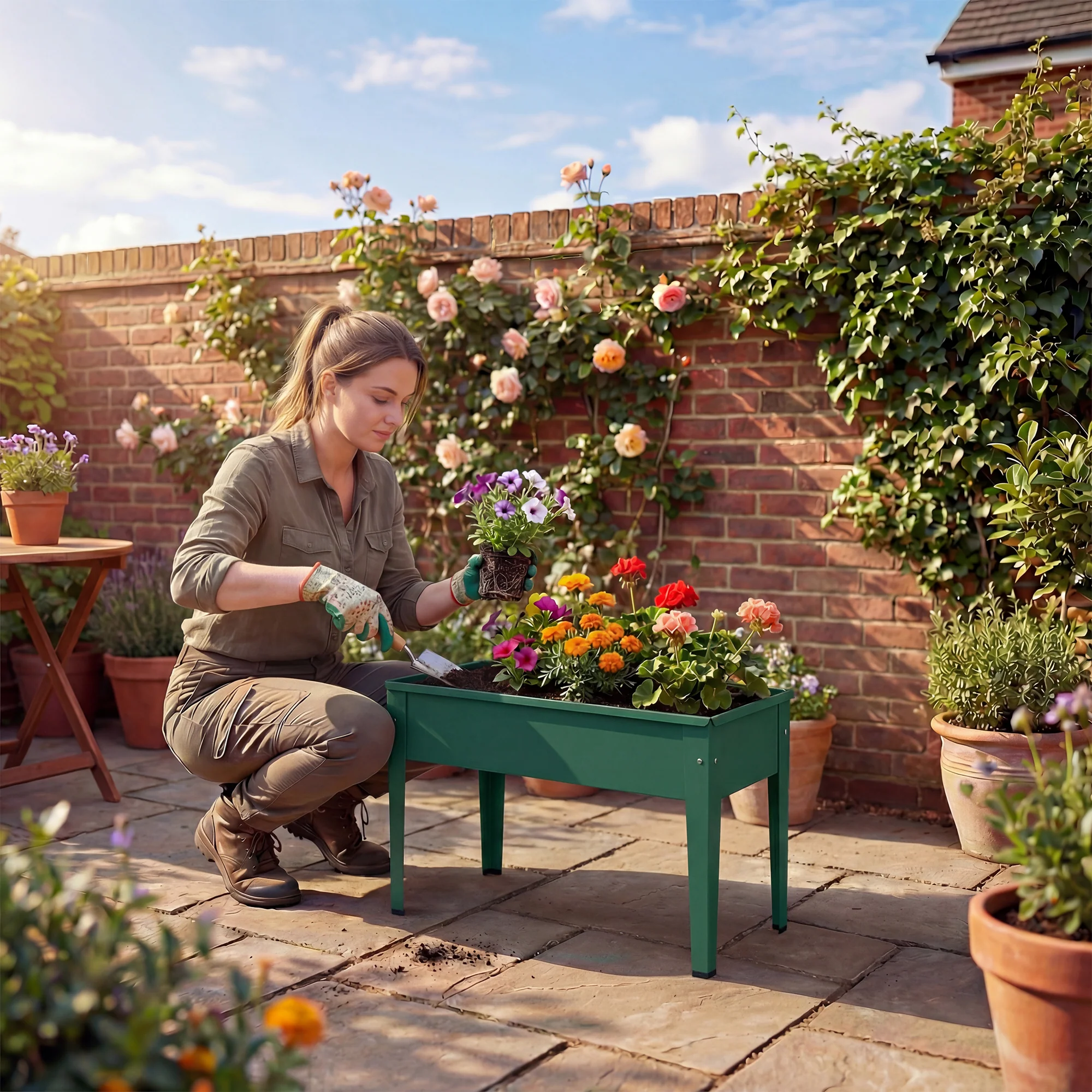 Outsunny Raised Planter, Metal Raised Garden Bed on Legs with Drainage Hole - Image 8