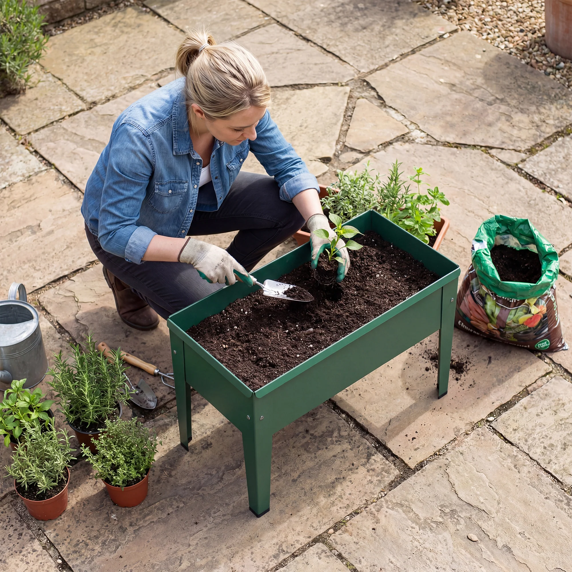 Outsunny Raised Planter, Metal Raised Garden Bed on Legs with Drainage Hole - Image 9