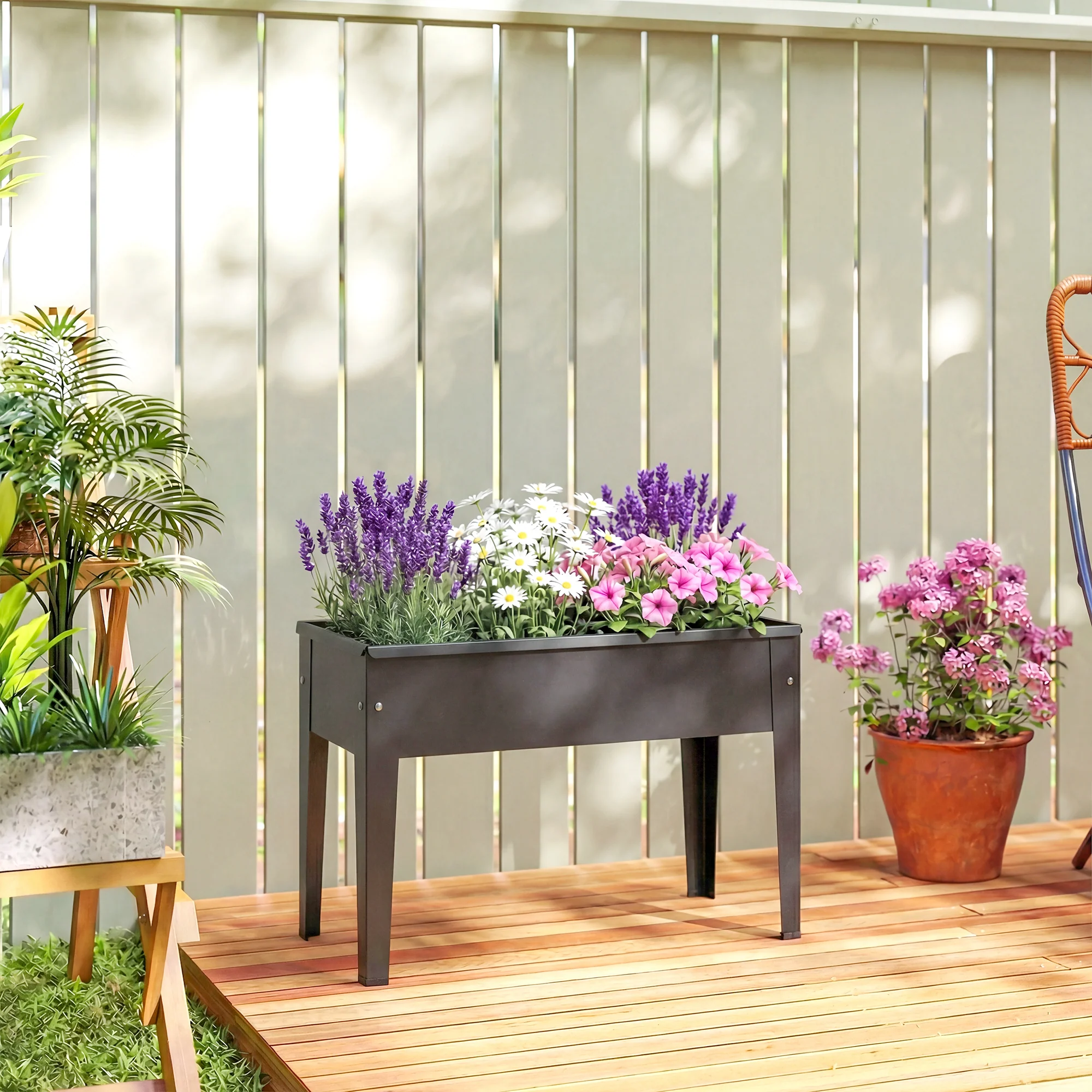 Outsunny Raised Planter, Metal Raised Garden Bed on Legs with Drainage Hole - Image 2