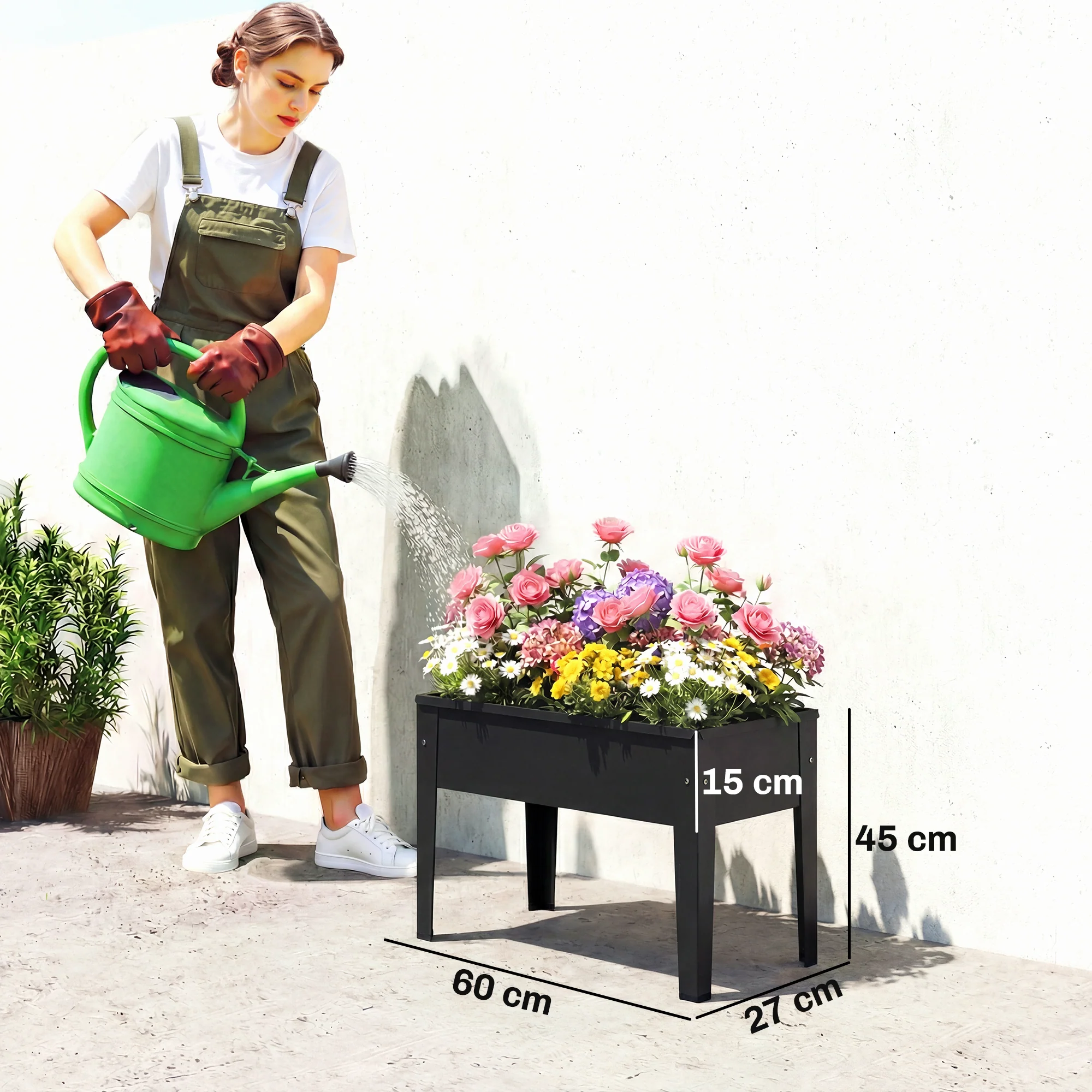 Outsunny Raised Planter, Metal Raised Garden Bed on Legs with Drainage Hole - Image 3