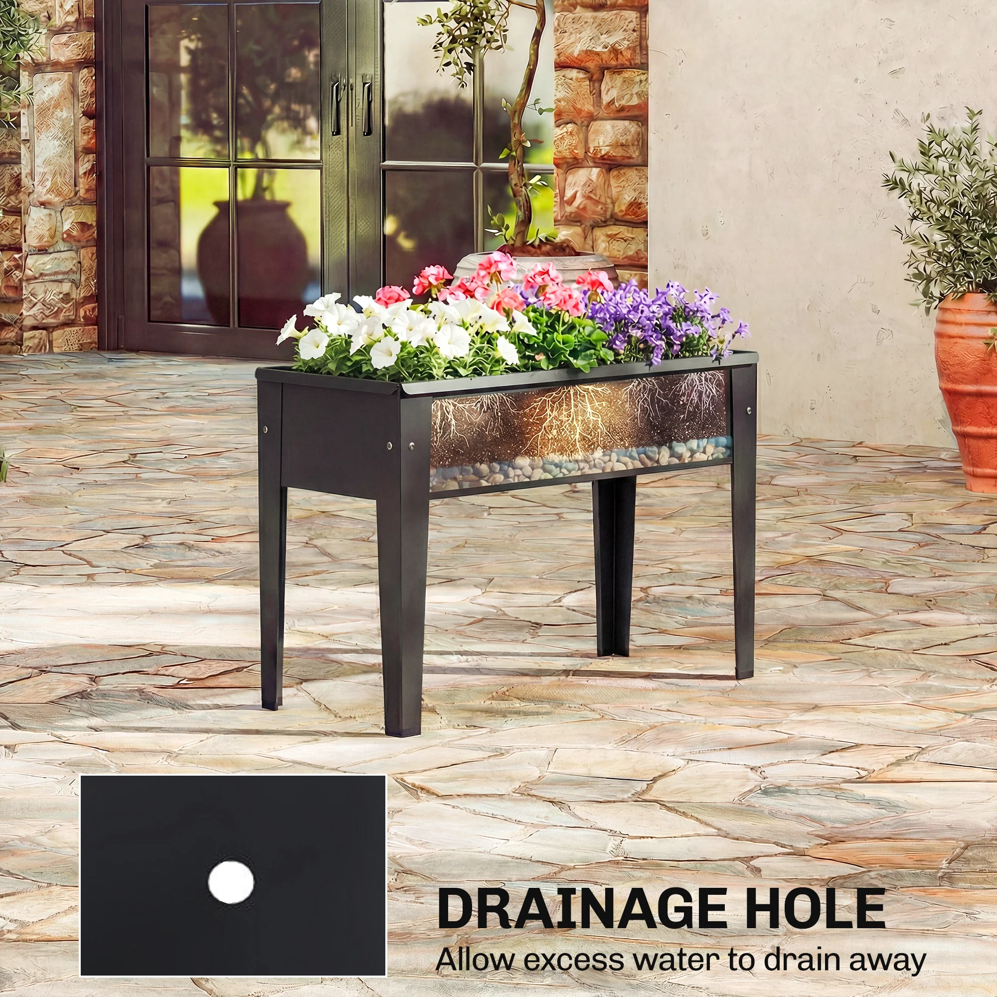 Outsunny Raised Planter, Metal Raised Garden Bed on Legs with Drainage Hole - Image 4