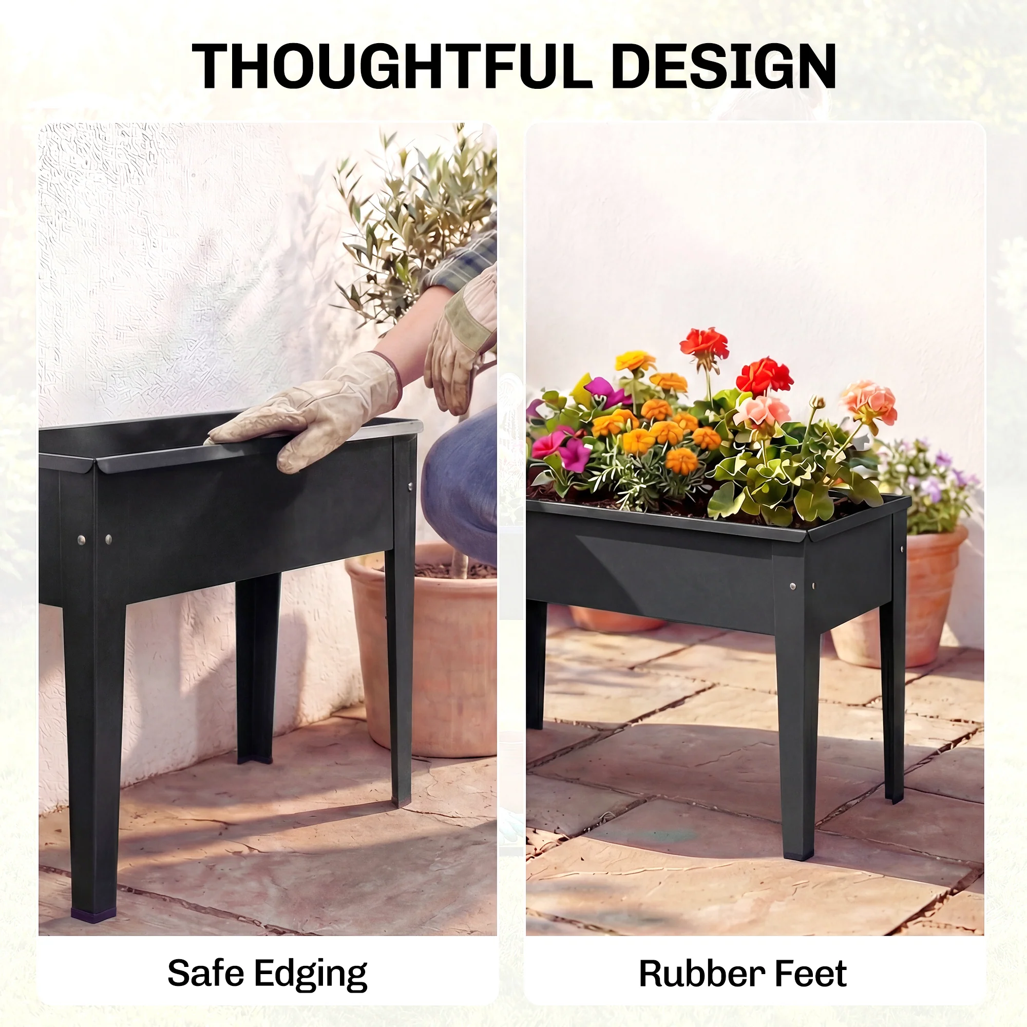 Outsunny Raised Planter, Metal Raised Garden Bed on Legs with Drainage Hole - Image 6
