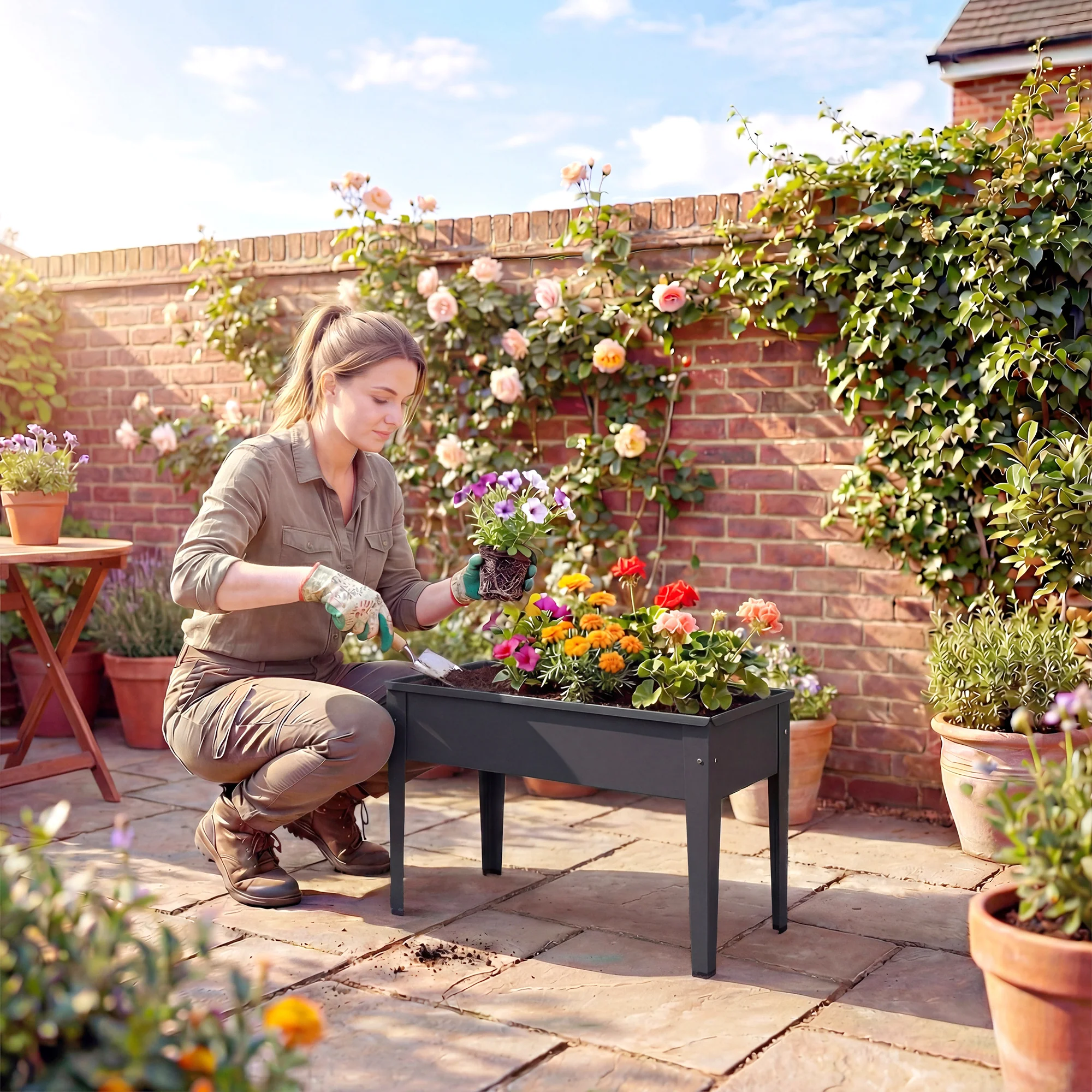 Outsunny Raised Planter, Metal Raised Garden Bed on Legs with Drainage Hole - Image 8