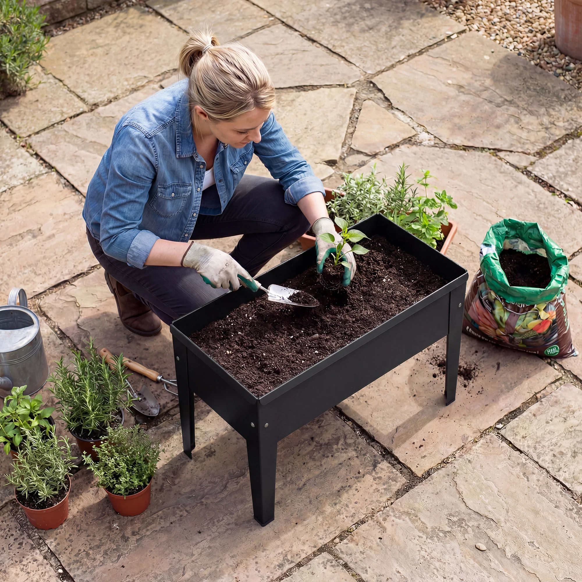 Outsunny Raised Planter, Metal Raised Garden Bed on Legs with Drainage Hole - Image 9