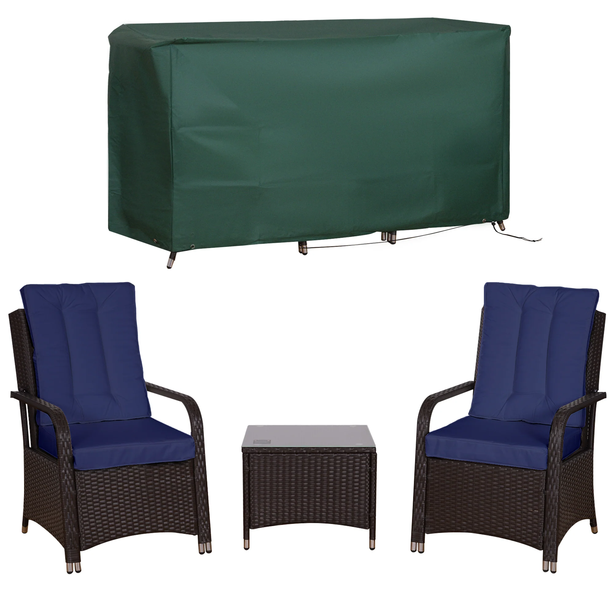 Outsunny Rattan 3PCs Chair Table Bistro Set Patio Set w/ Steel Frame Blue