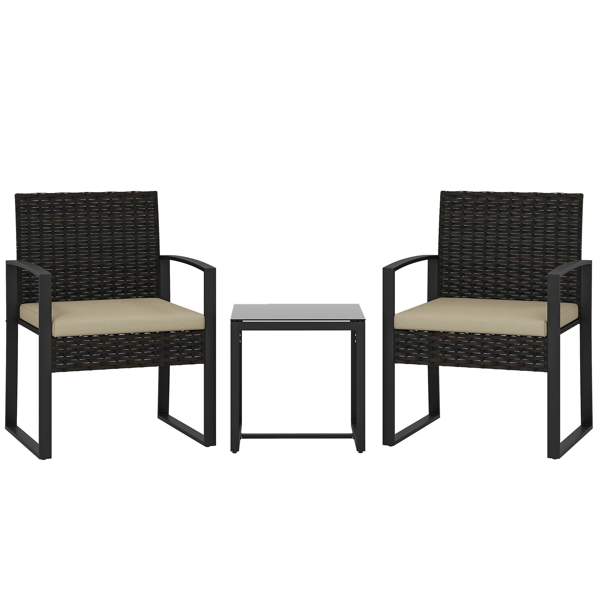 Outsunny Rattan Bistro Set, 3 PCS Garden Furniture with Cushion, Khaki