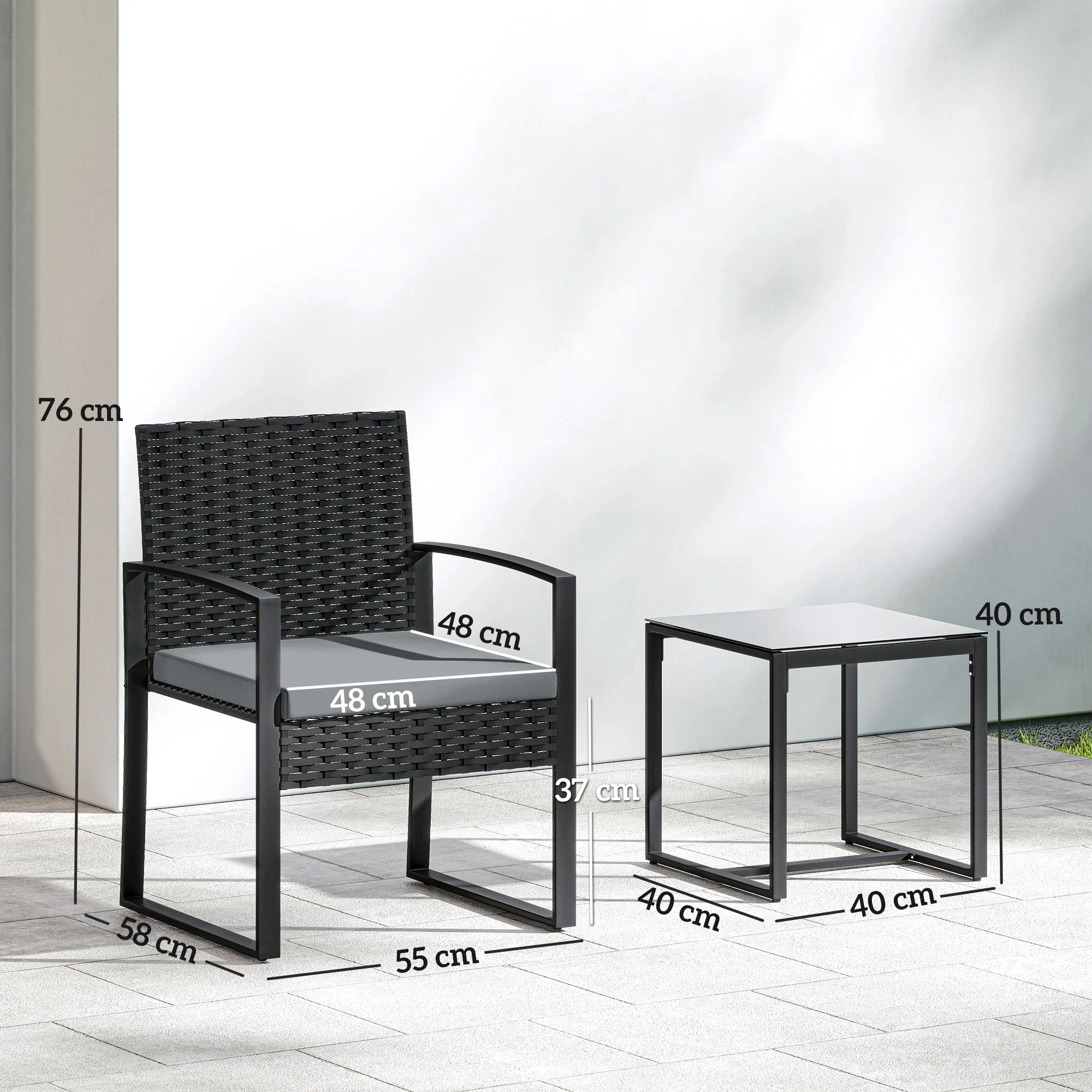 Outsunny Rattan Bistro Set, 3 PCS Garden Furniture with Cushion, Light Grey - Image 3