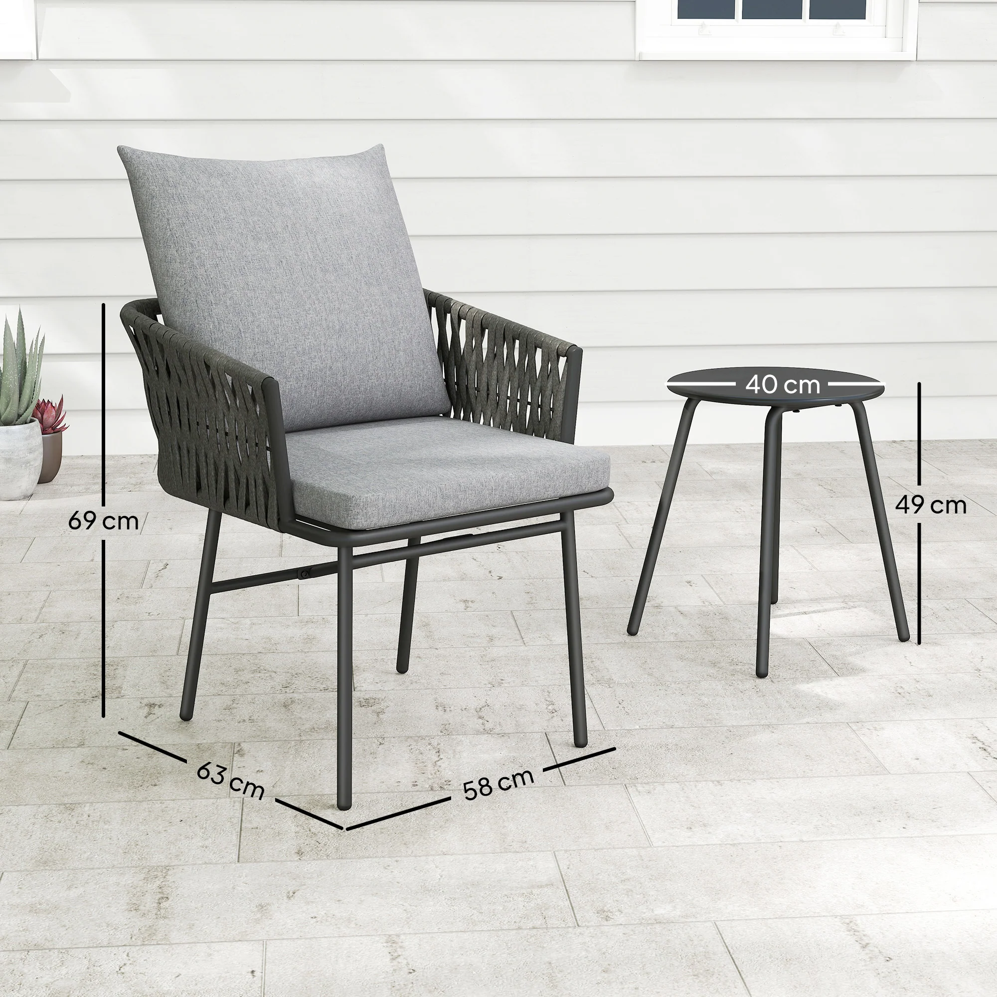 Outsunny Rattan Bistro Set, Balcony Table And Chairs With 4 Cushions, Grey - Image 5