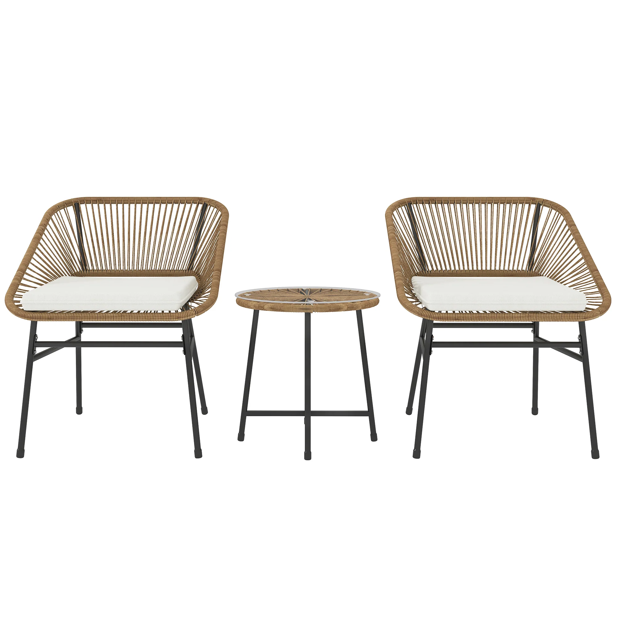 Outsunny Rattan Bistro Set, Small Balcony Furniture with Cushion, Light Grey - Image 10