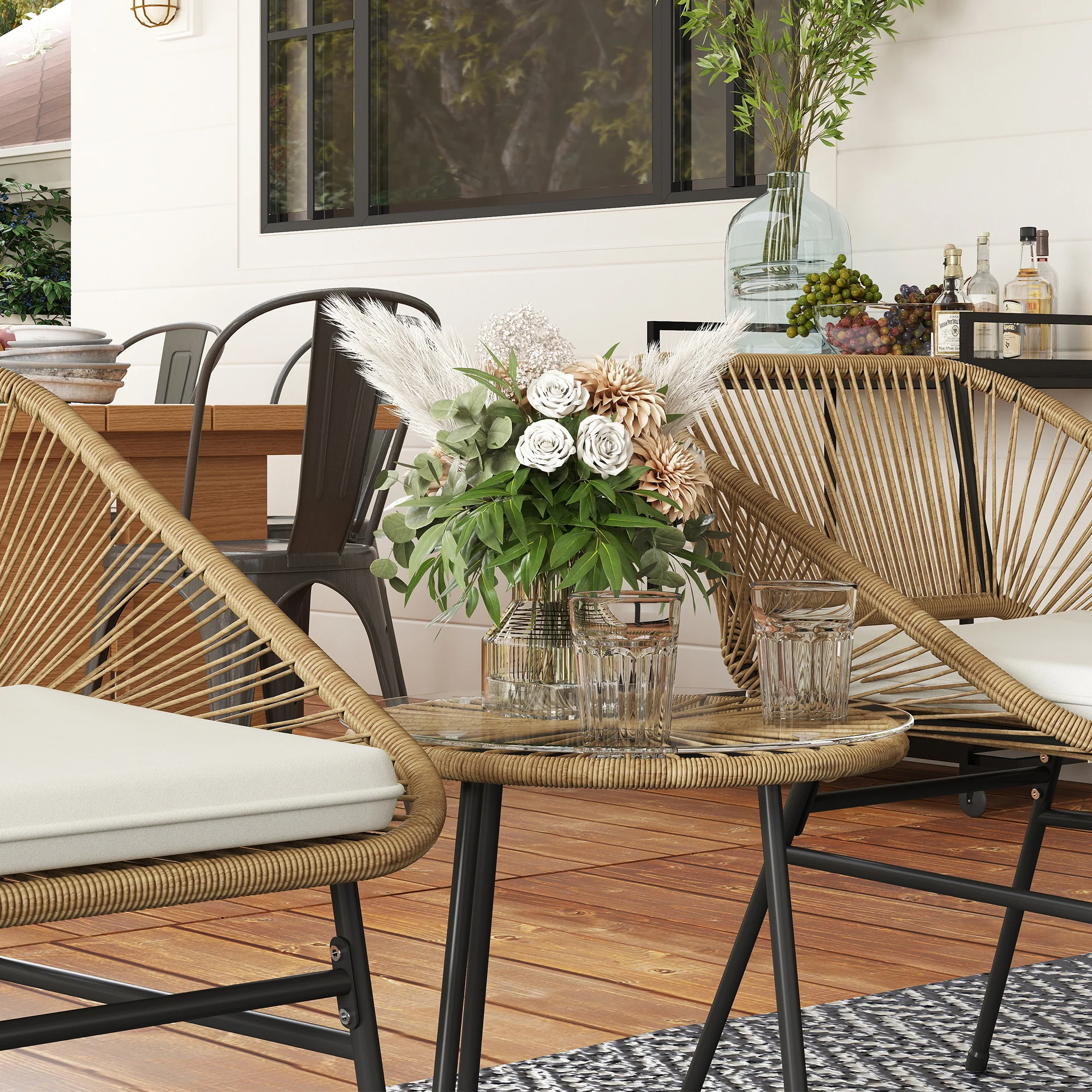Outsunny Rattan Bistro Set, Small Balcony Furniture with Cushion, Light Grey - Image 17