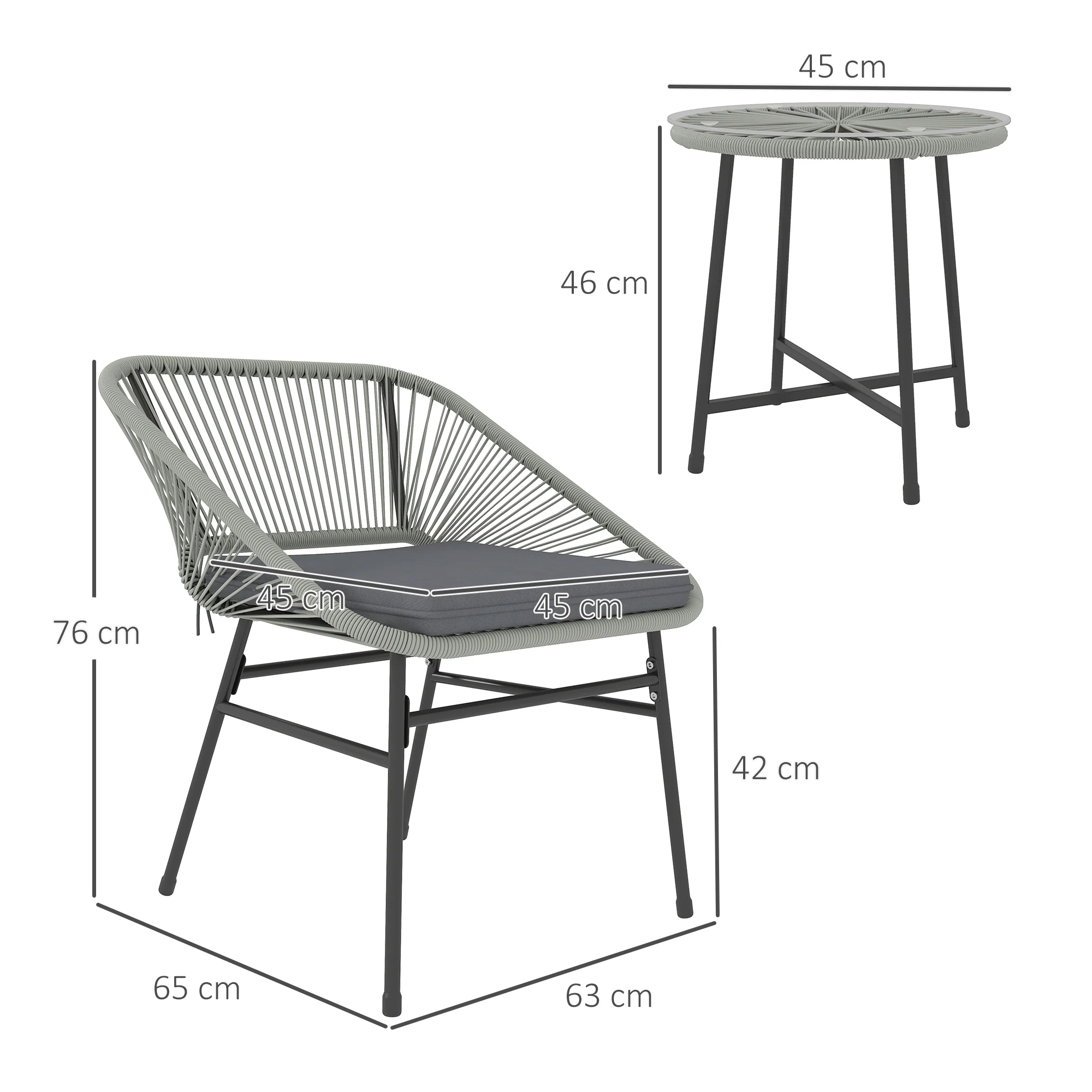 Outsunny Rattan Bistro Set, Small Balcony Furniture with Cushion, Light Grey - Image 5