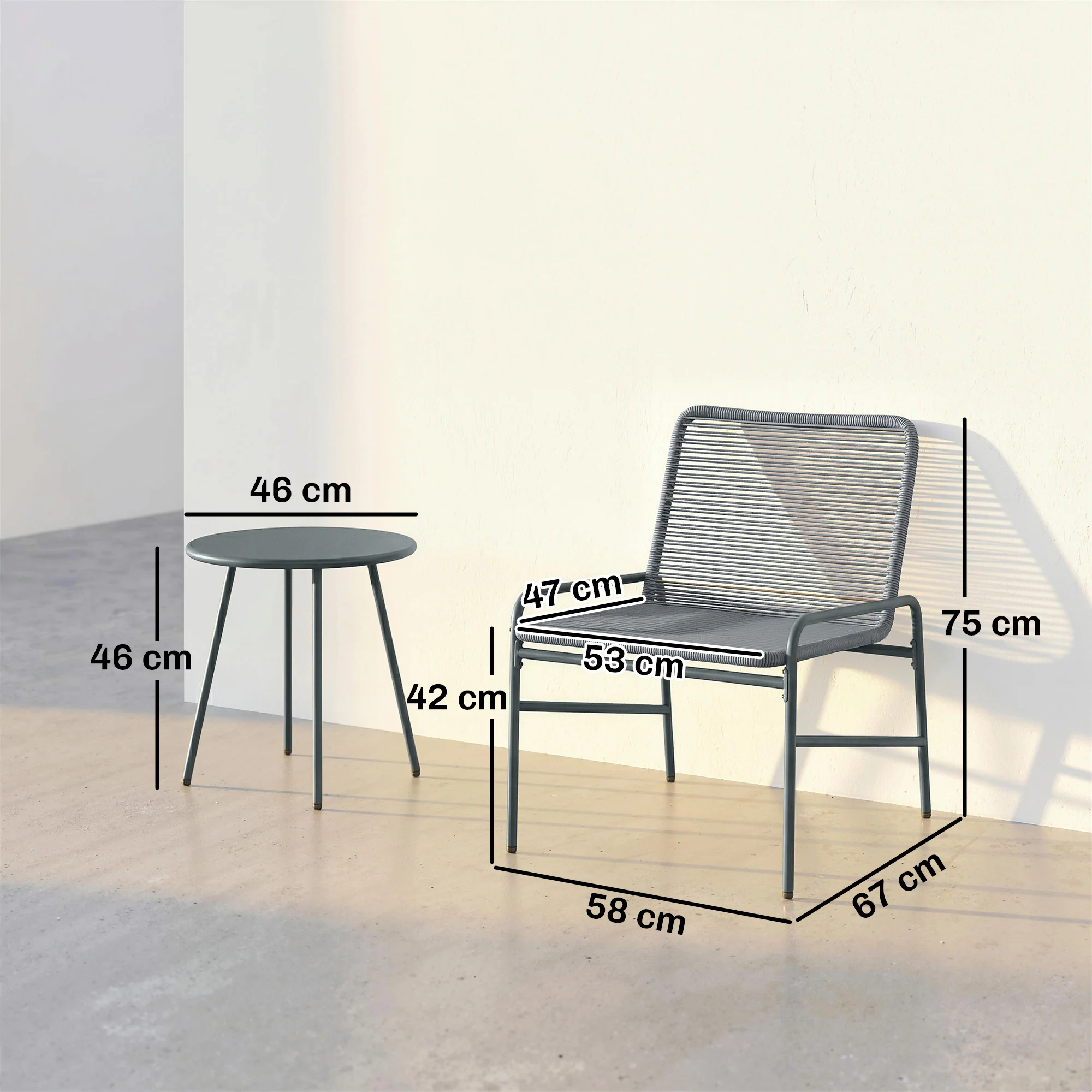 Outsunny Rattan Bistro Set with 2 Chairs & Round Table for Patio, Dark Grey - Image 5