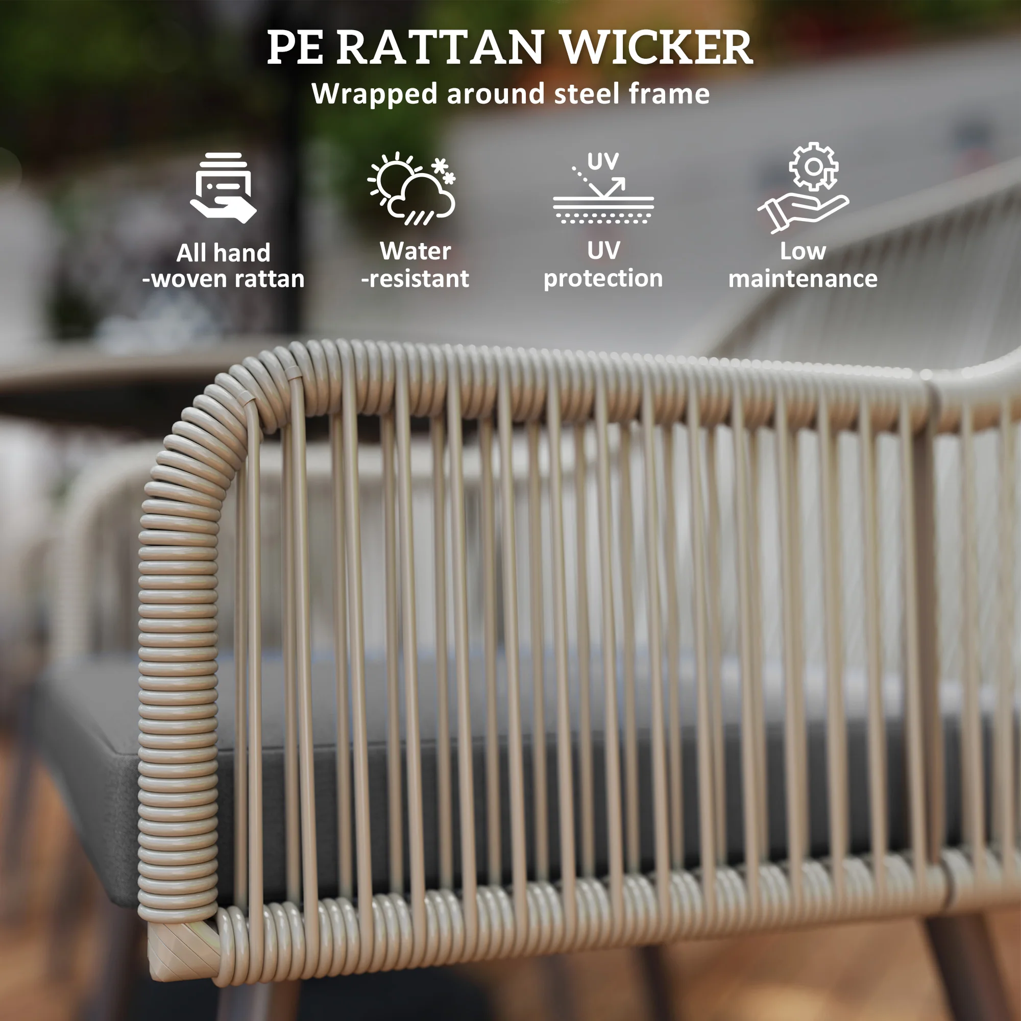 Outsunny Rattan Dining Set, 4 Seater Rattan Garden Furniture, Light Brown - Image 3