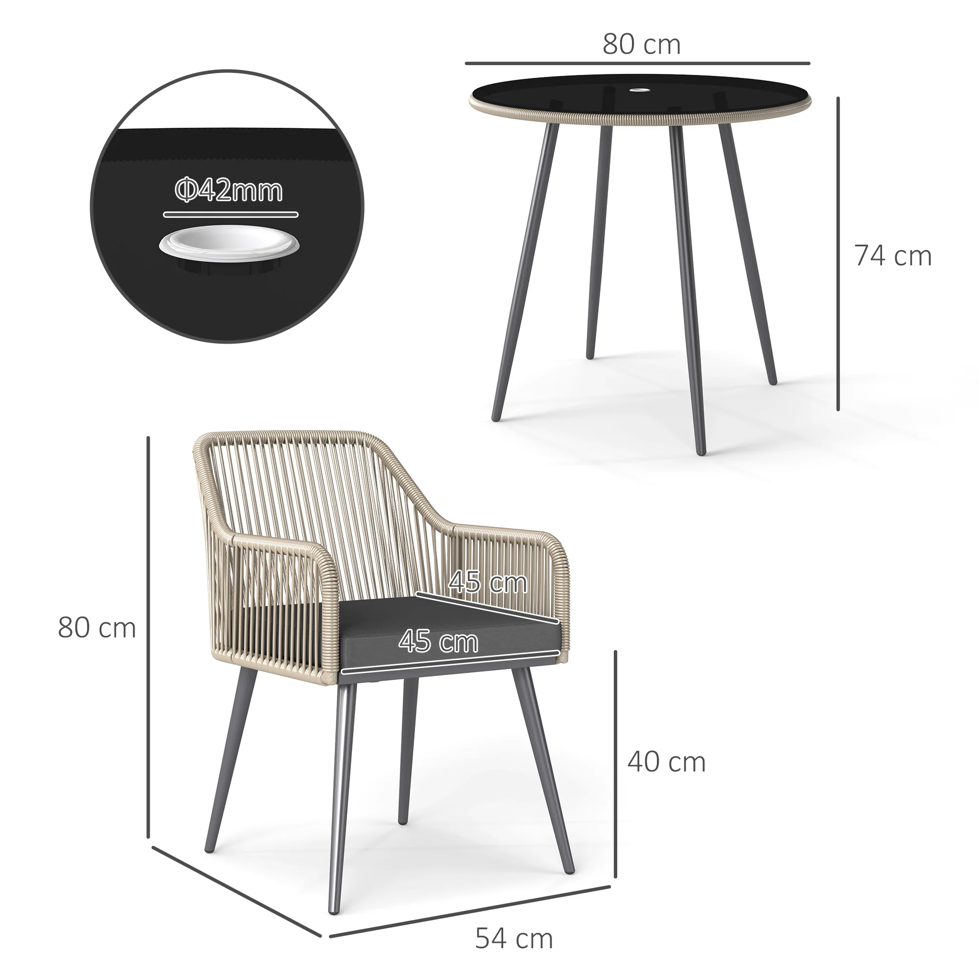 Outsunny Rattan Dining Set, 4 Seater Rattan Garden Furniture, Light Brown - Image 5