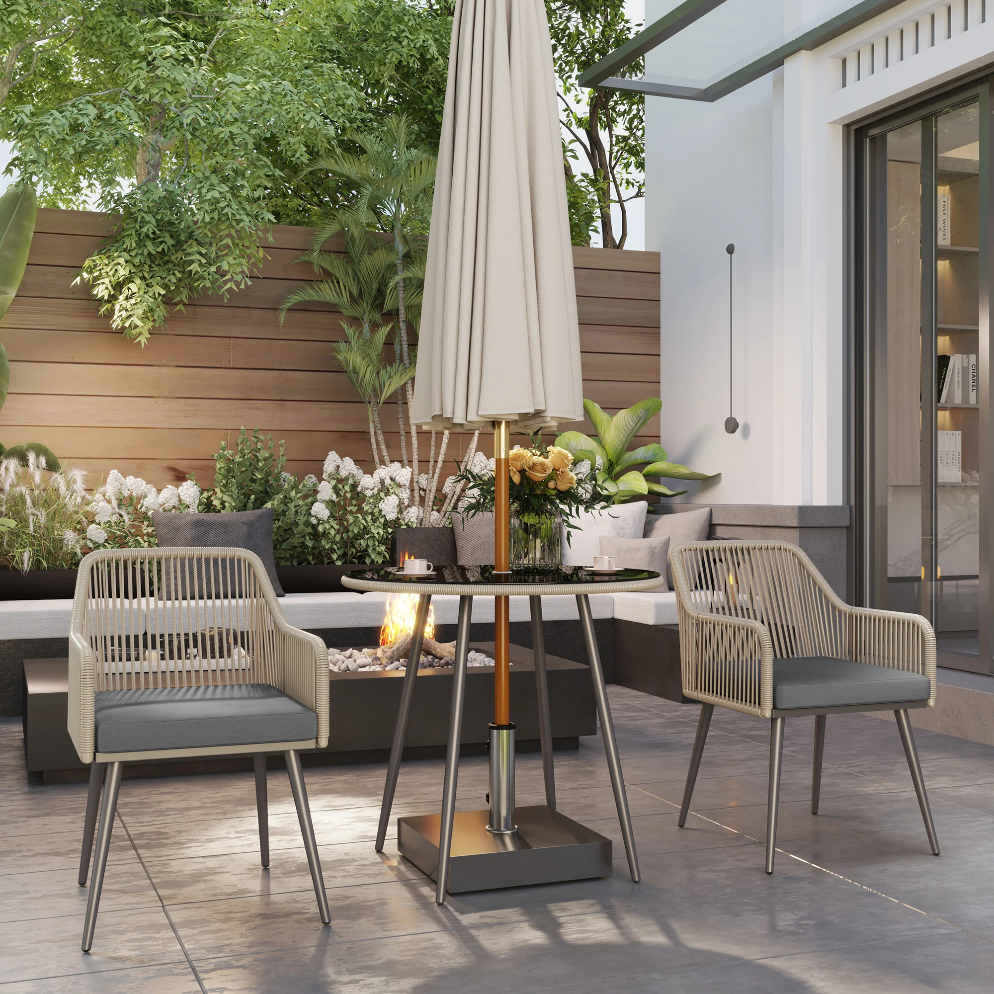 Outsunny Rattan Dining Set, 4 Seater Rattan Garden Furniture, Light Brown - Image 8