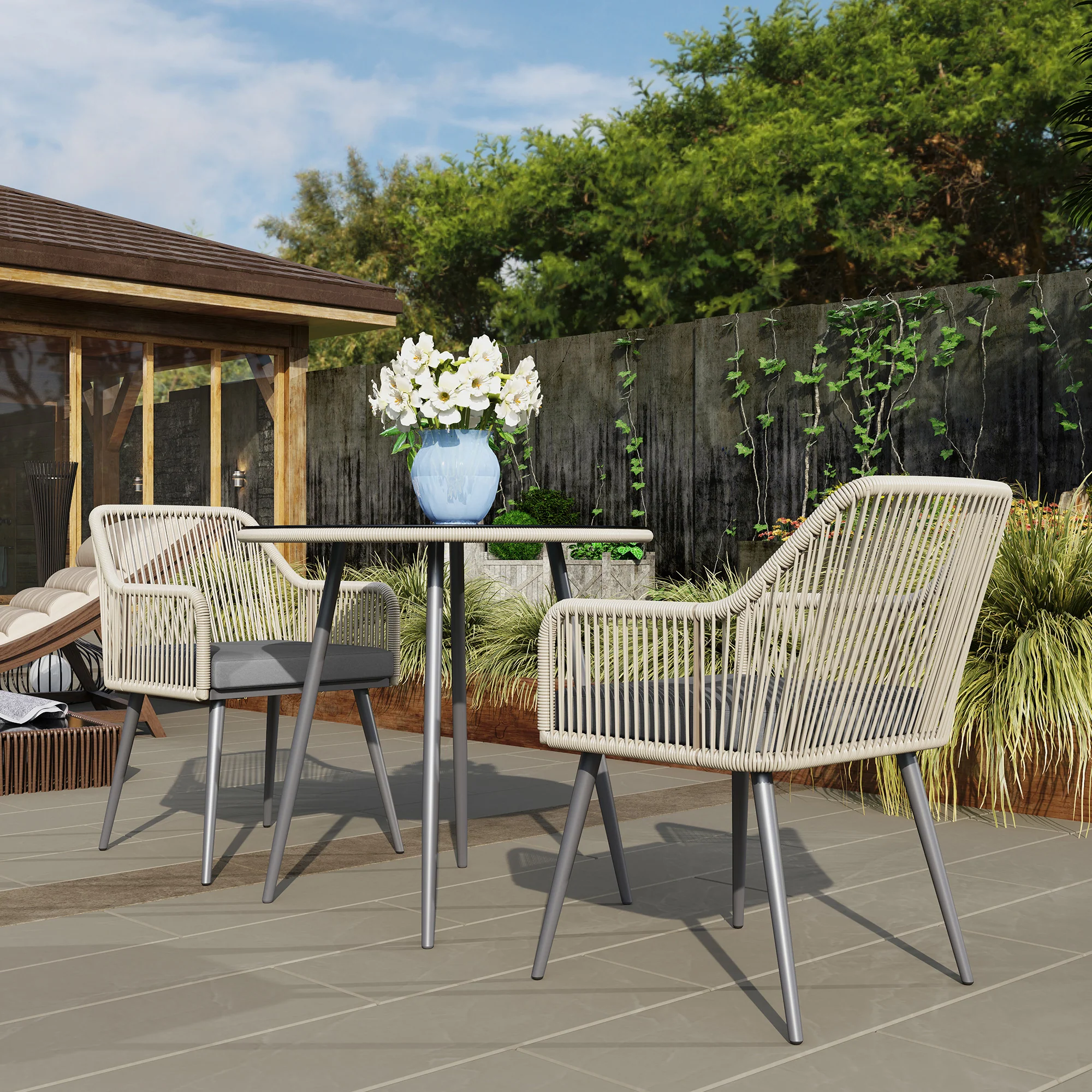 Outsunny Rattan Dining Set, 4 Seater Rattan Garden Furniture, Light Brown - Image 9