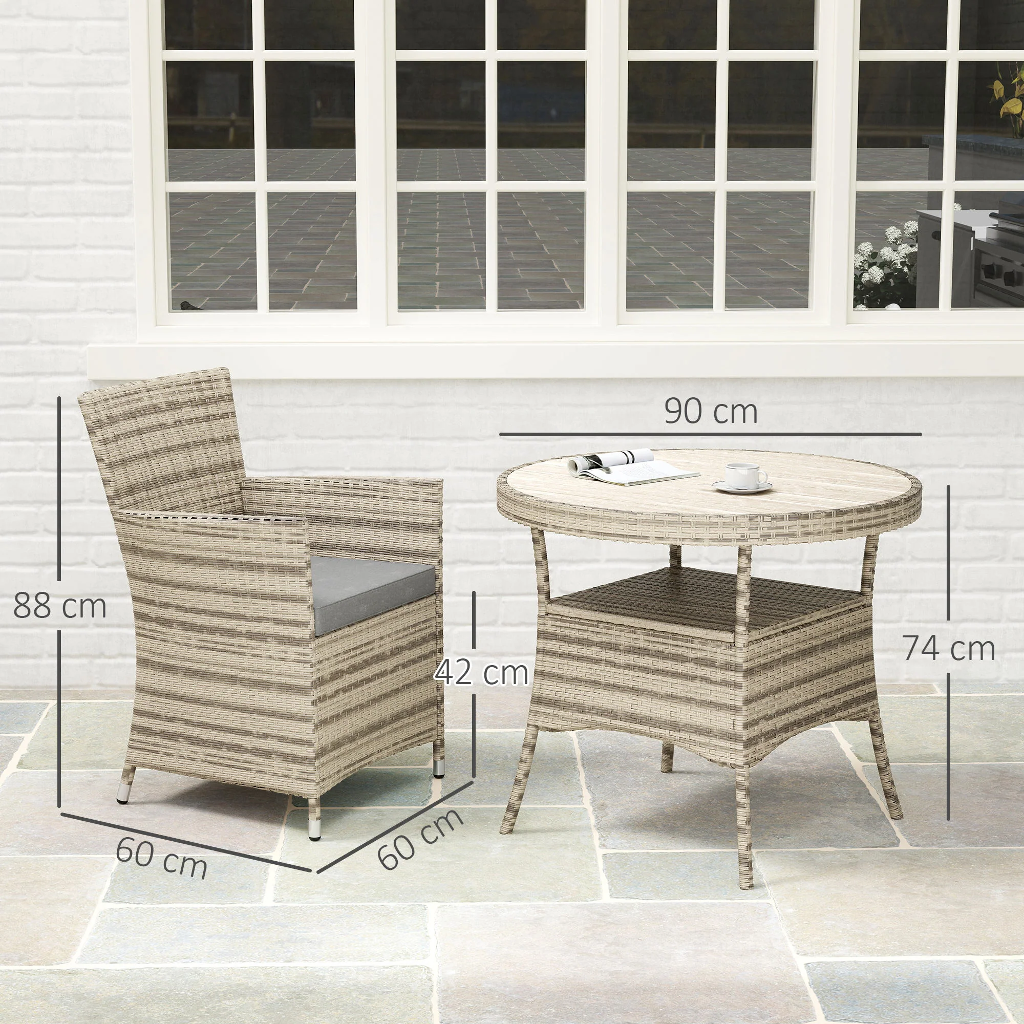 Outsunny Rattan Dining Set for 4 with Cushions for Patio, Balcony, Grey - Image 5