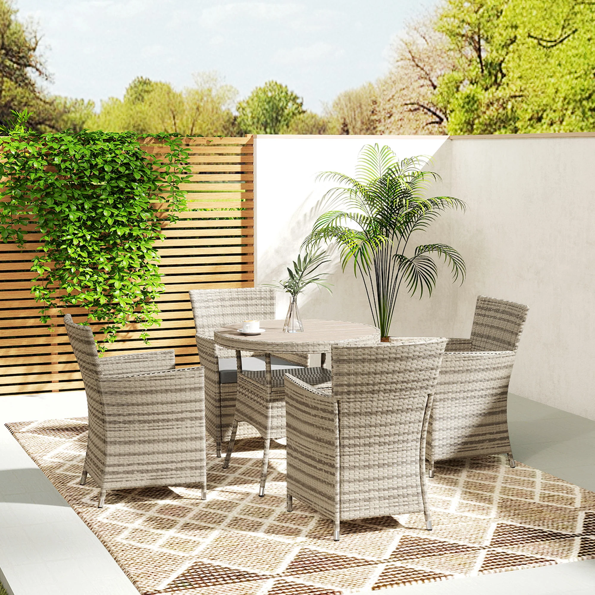 Outsunny Rattan Dining Set for 4 with Cushions for Patio, Balcony, Grey - Image 8