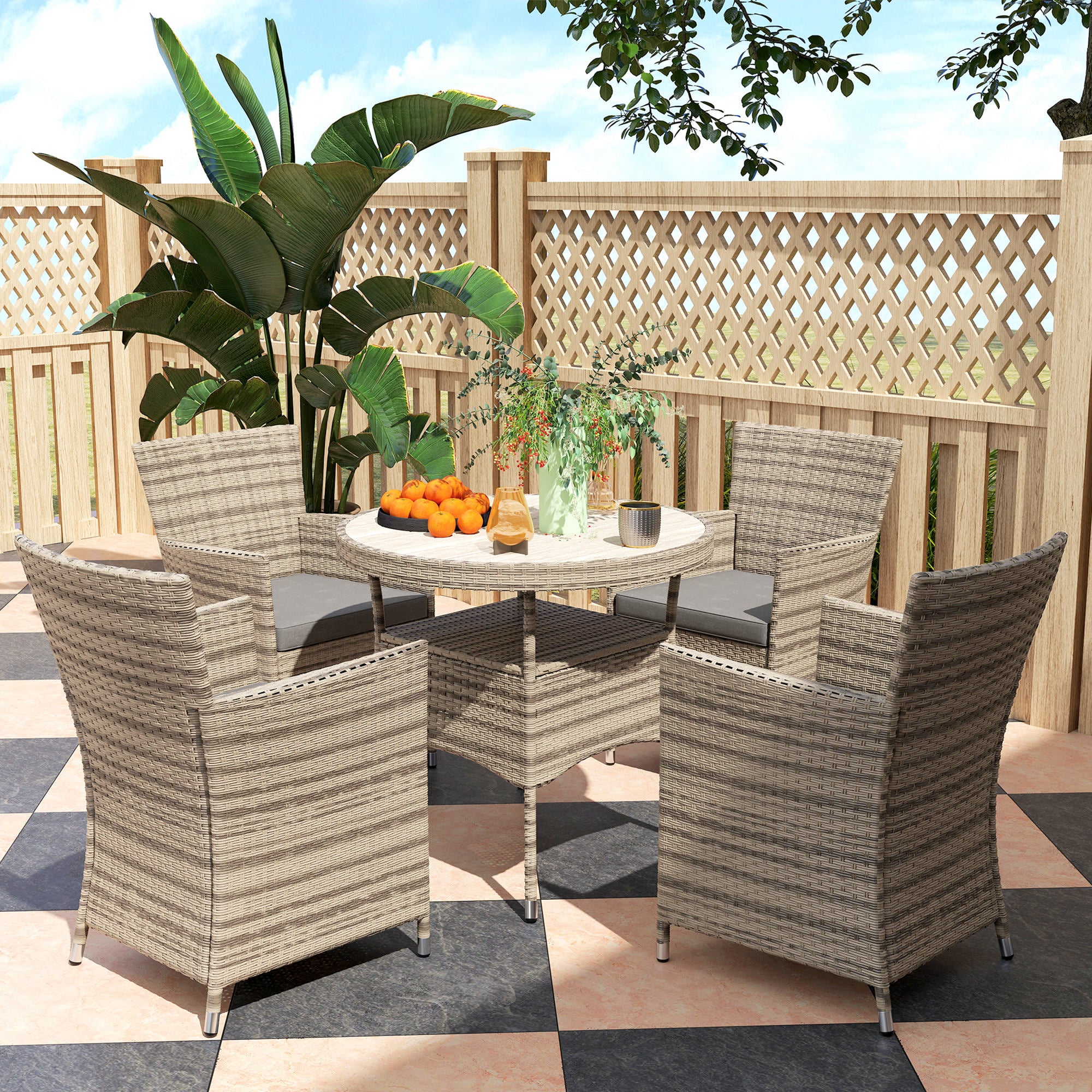 Outsunny Rattan Dining Set for 4 with Cushions for Patio, Balcony, Grey - Image 9