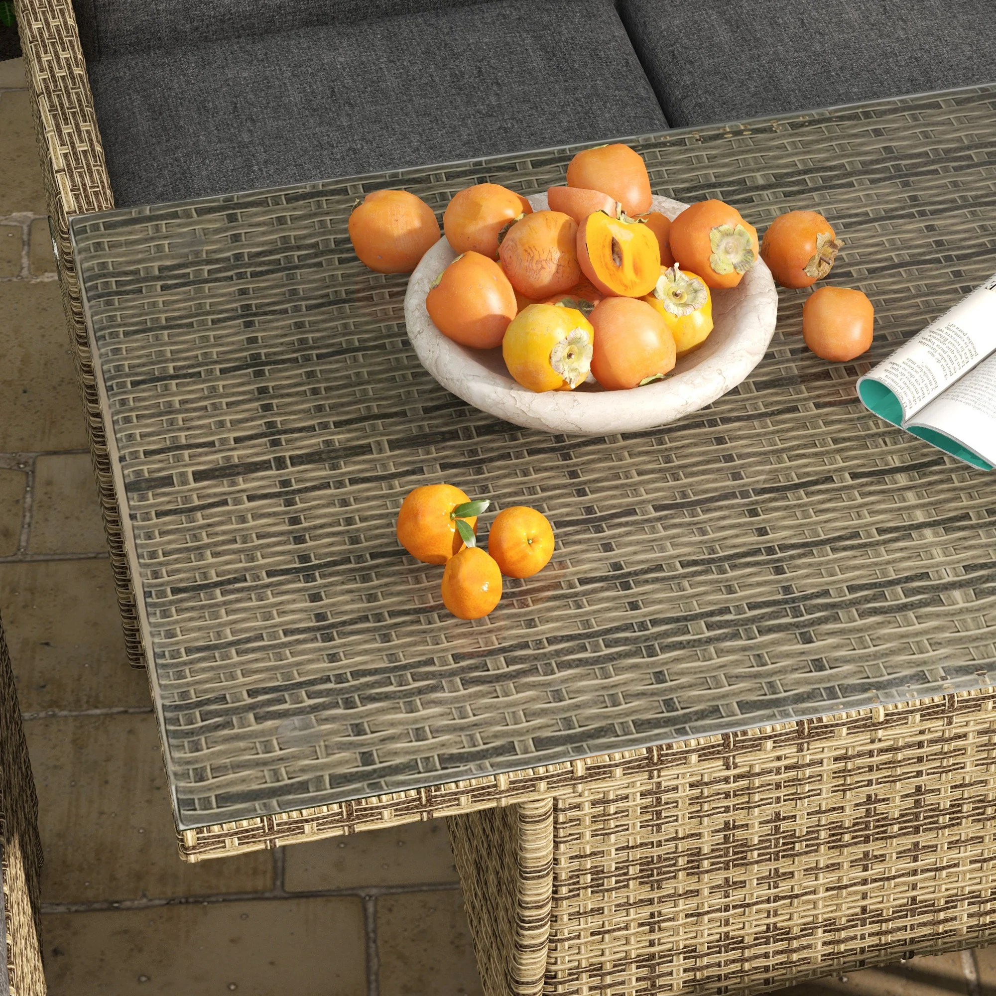 Outsunny Rattan Dining Set for 6, 2 Reclining Chairs with Cushions, Grey - Image 9