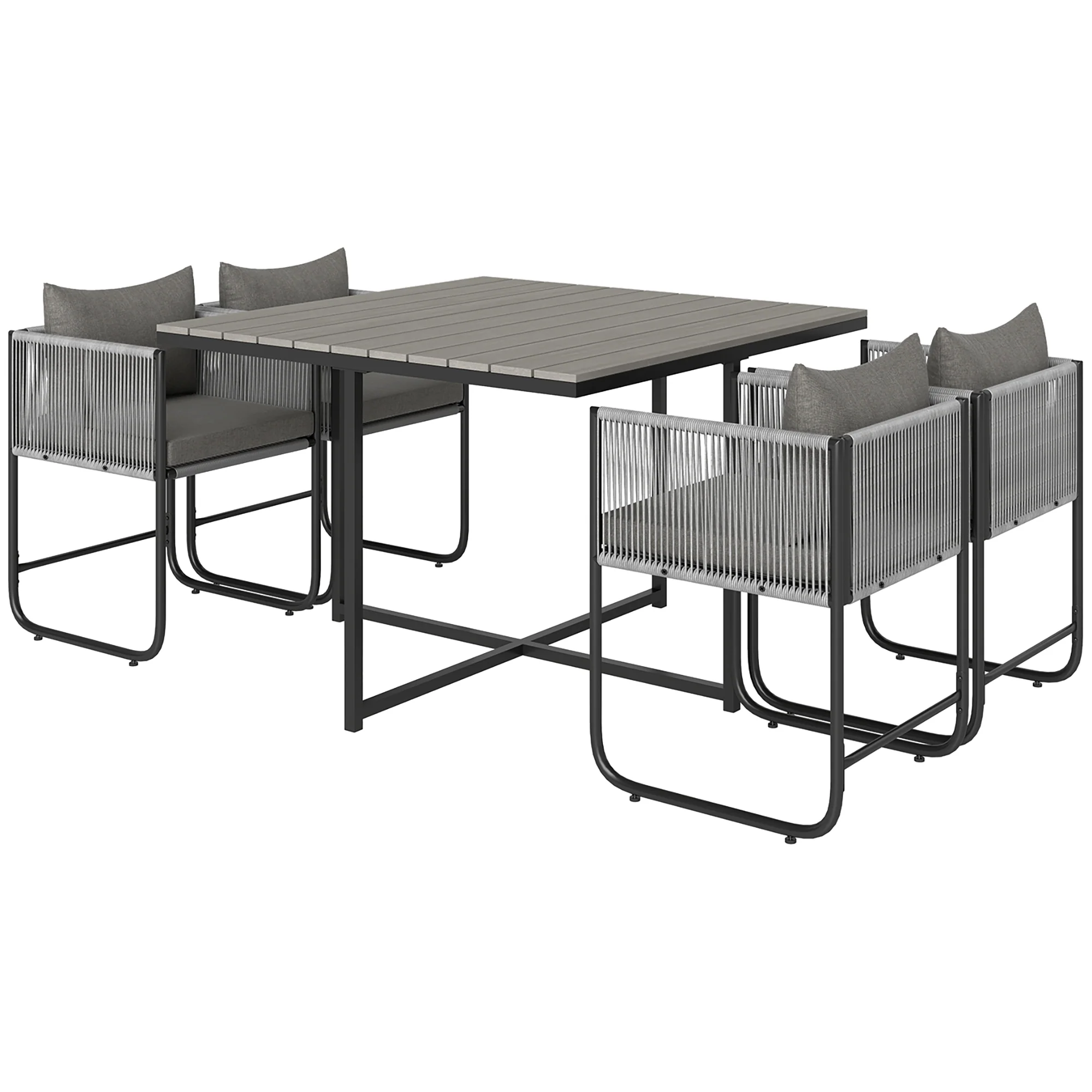 Outsunny Rattan Dining Set, Rattan Cube Dining Sets W/ Space-saving Design