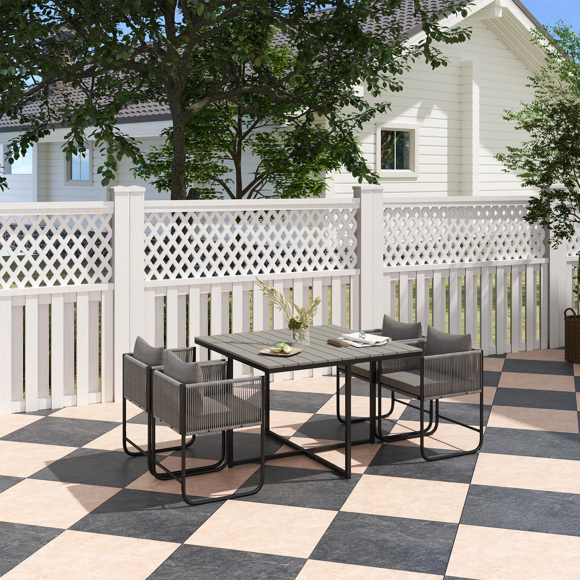 Outsunny Rattan Dining Set, Rattan Cube Dining Sets W/ Space-saving Design - Image 2