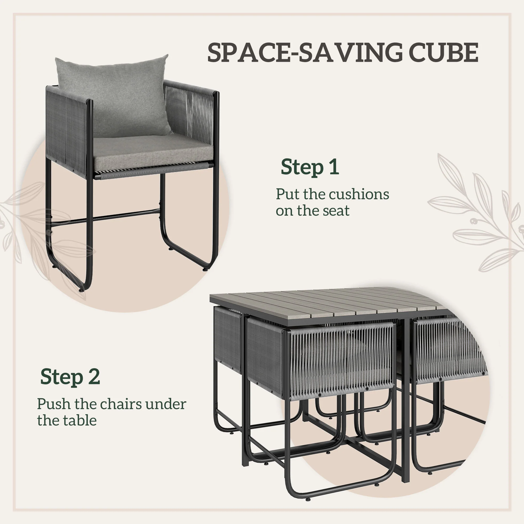 Outsunny Rattan Dining Set, Rattan Cube Dining Sets W/ Space-saving Design - Image 7
